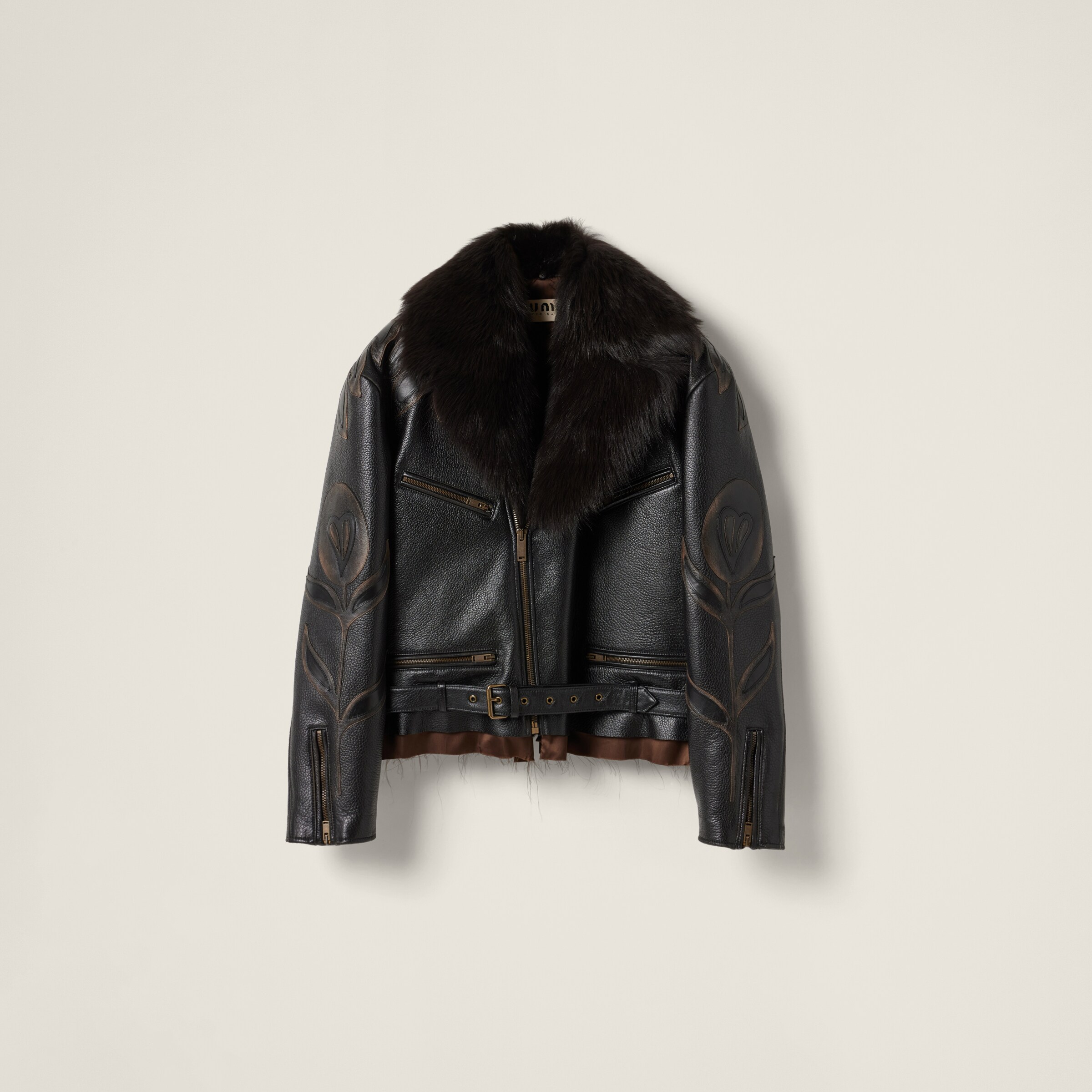 Black Leather Biker Jacket | Miu Miu