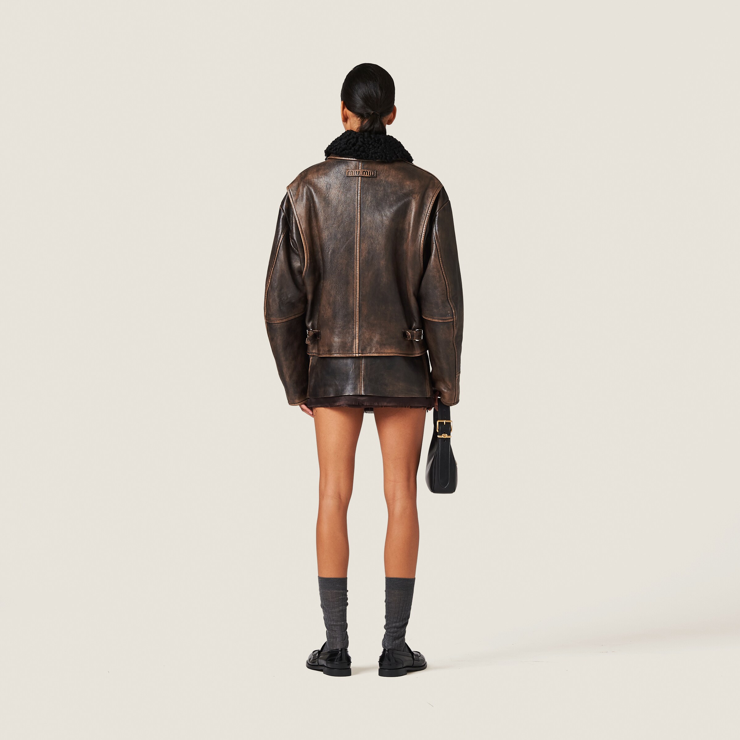 Miu miu oversized leather jacket hotsell