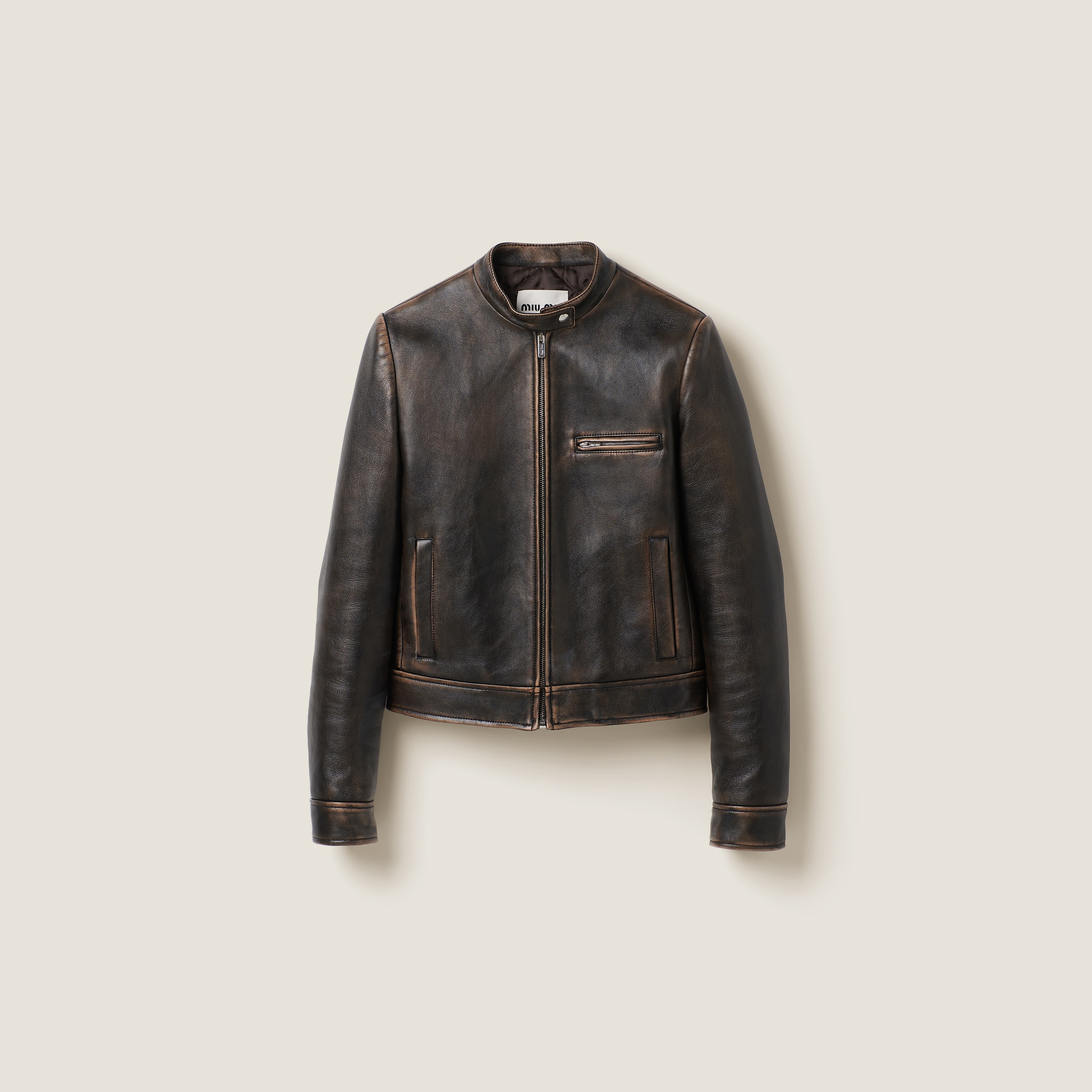 Miu Miu Nappa Leather Jacket In Sand/coffee