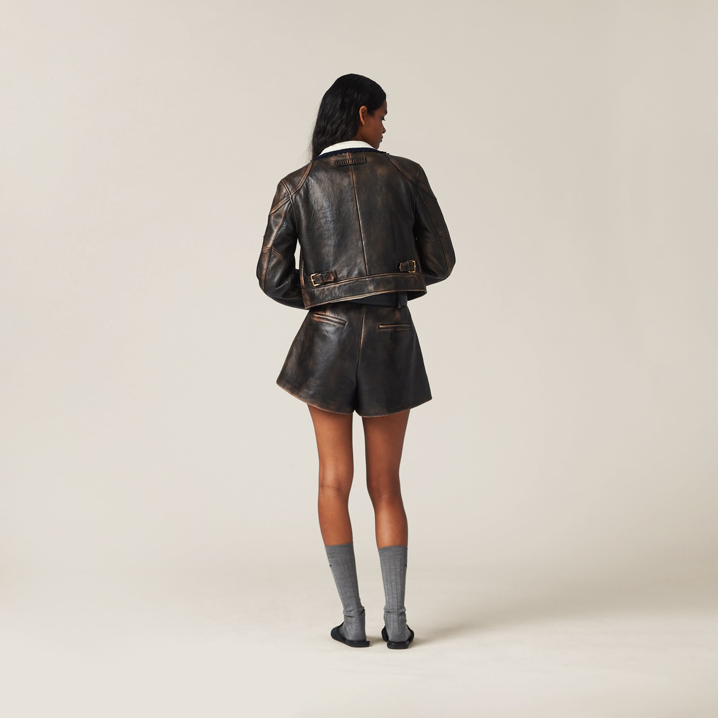 Miu Miu Nappa Leather Jacket In Sand/coffee