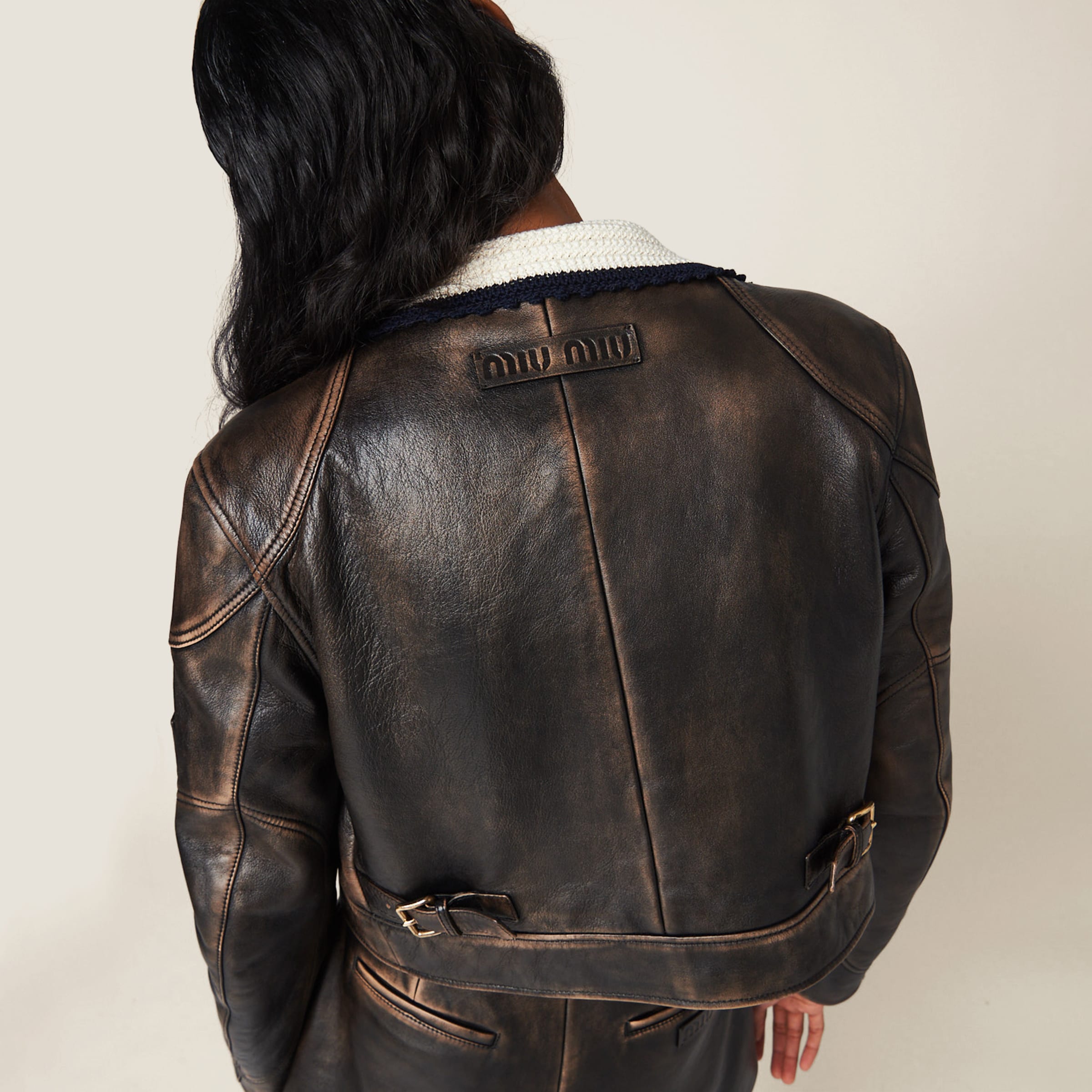 Miu Miu Nappa Leather Jacket In Sand/coffee