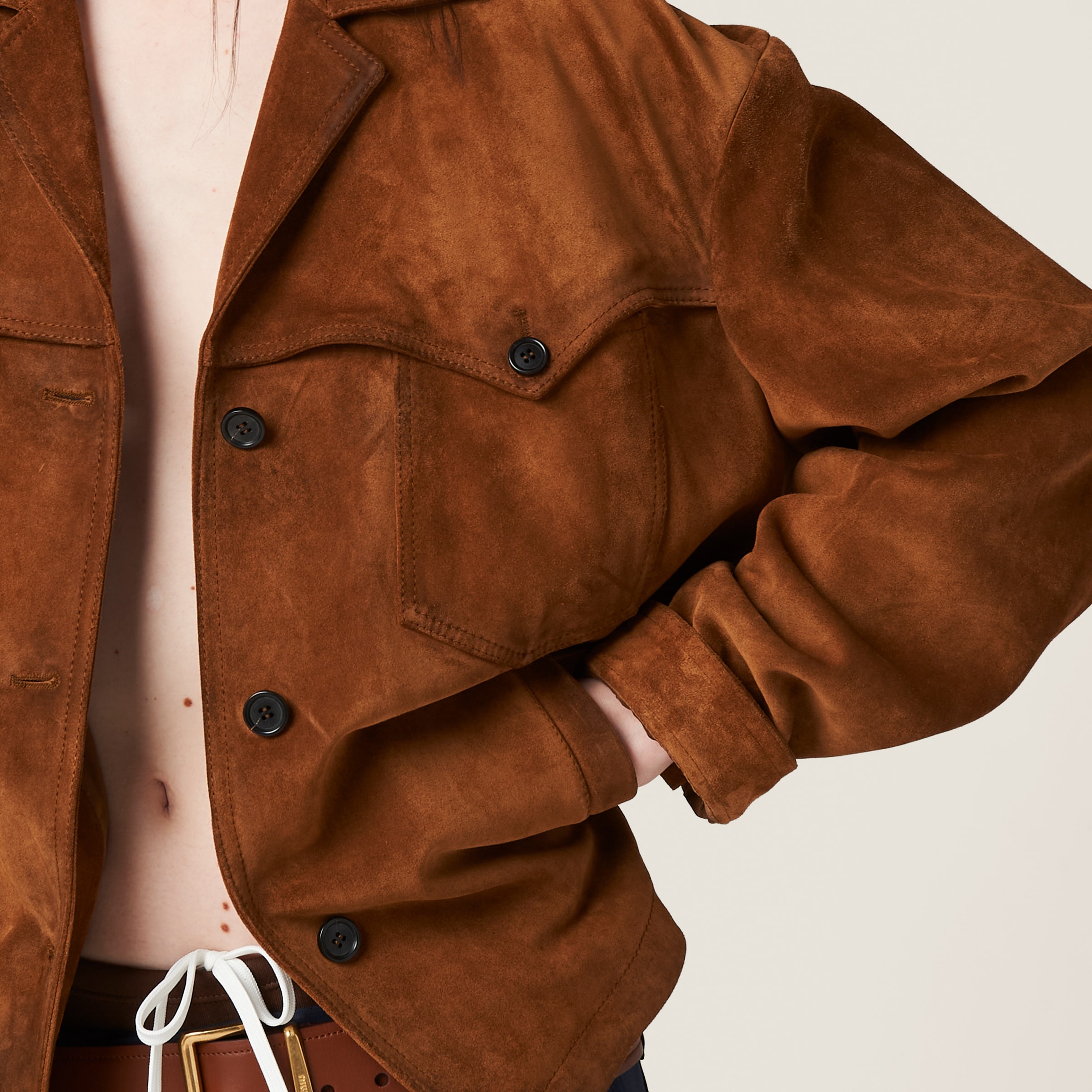 Shop Miumiu Suede Jacket In Cinnamon