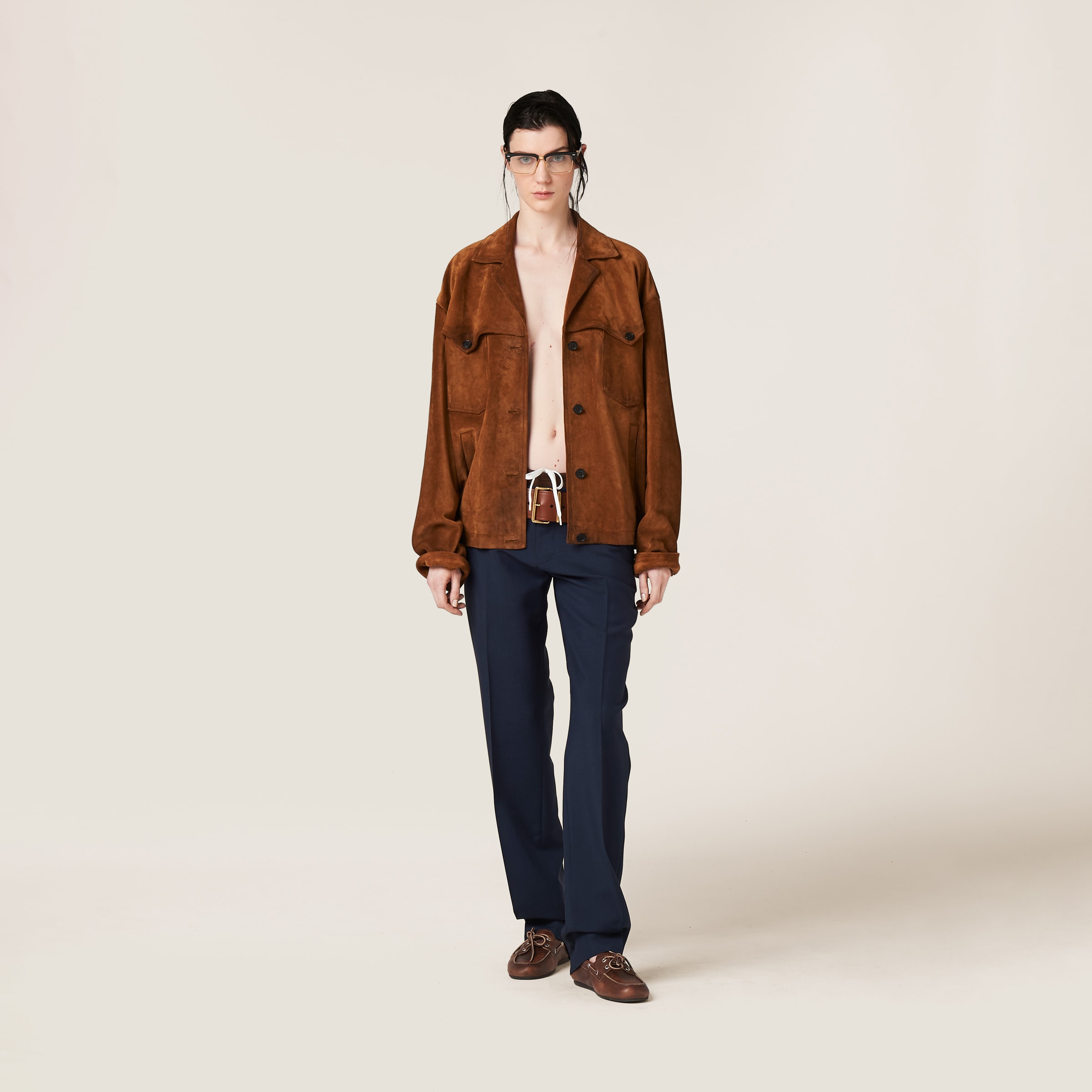 Shop Miumiu Suede Jacket In Cinnamon