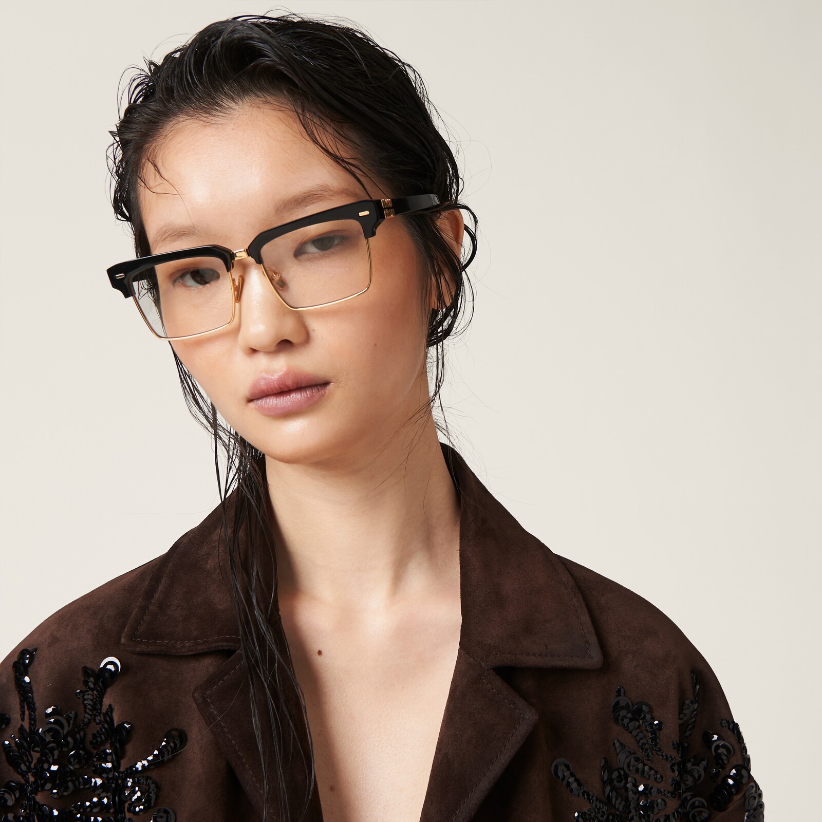 Miumiu Jacket Beige mix Dark Brown Cotton Wool