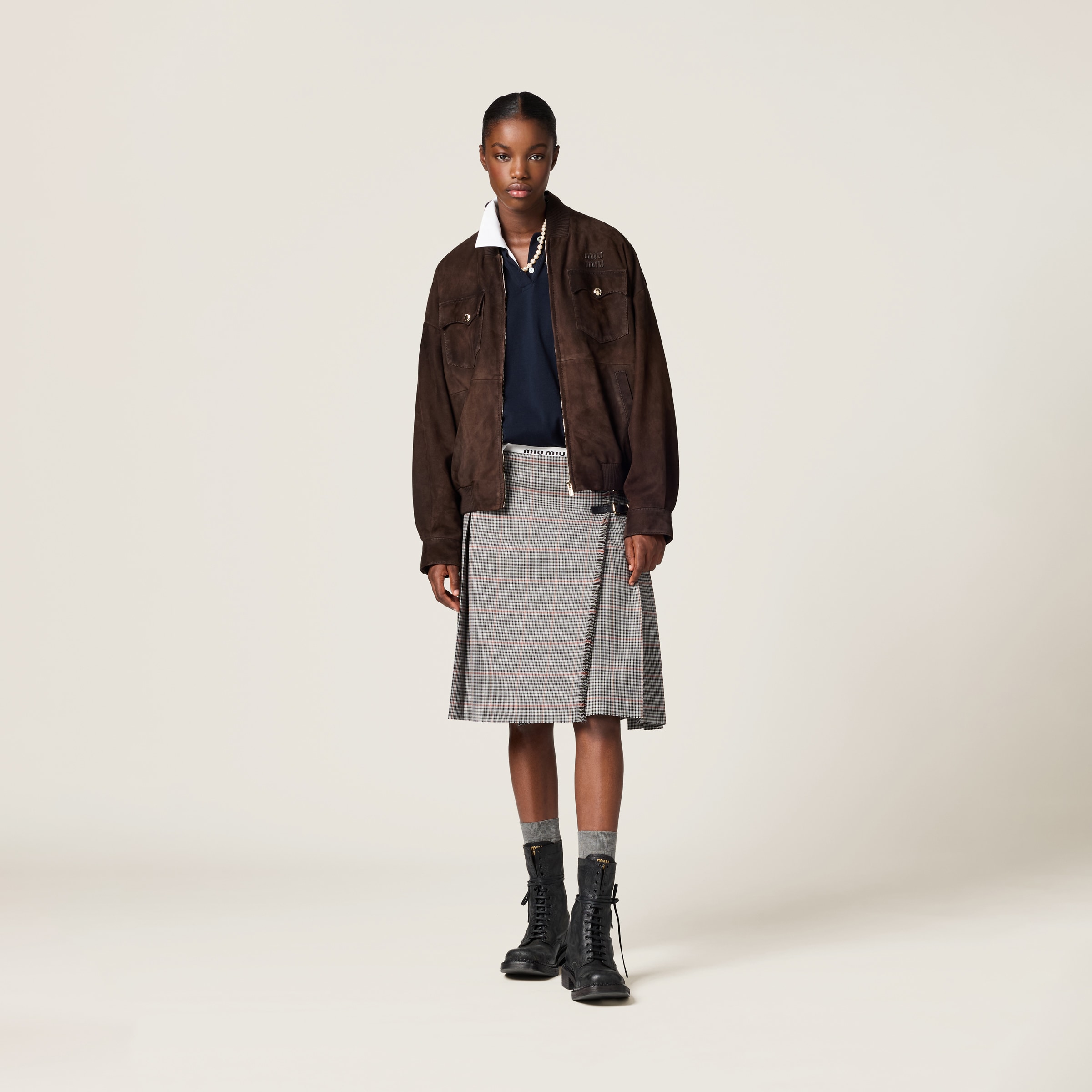 ダークブラウン スエードナッパレザー ジャケット | Miu Miu