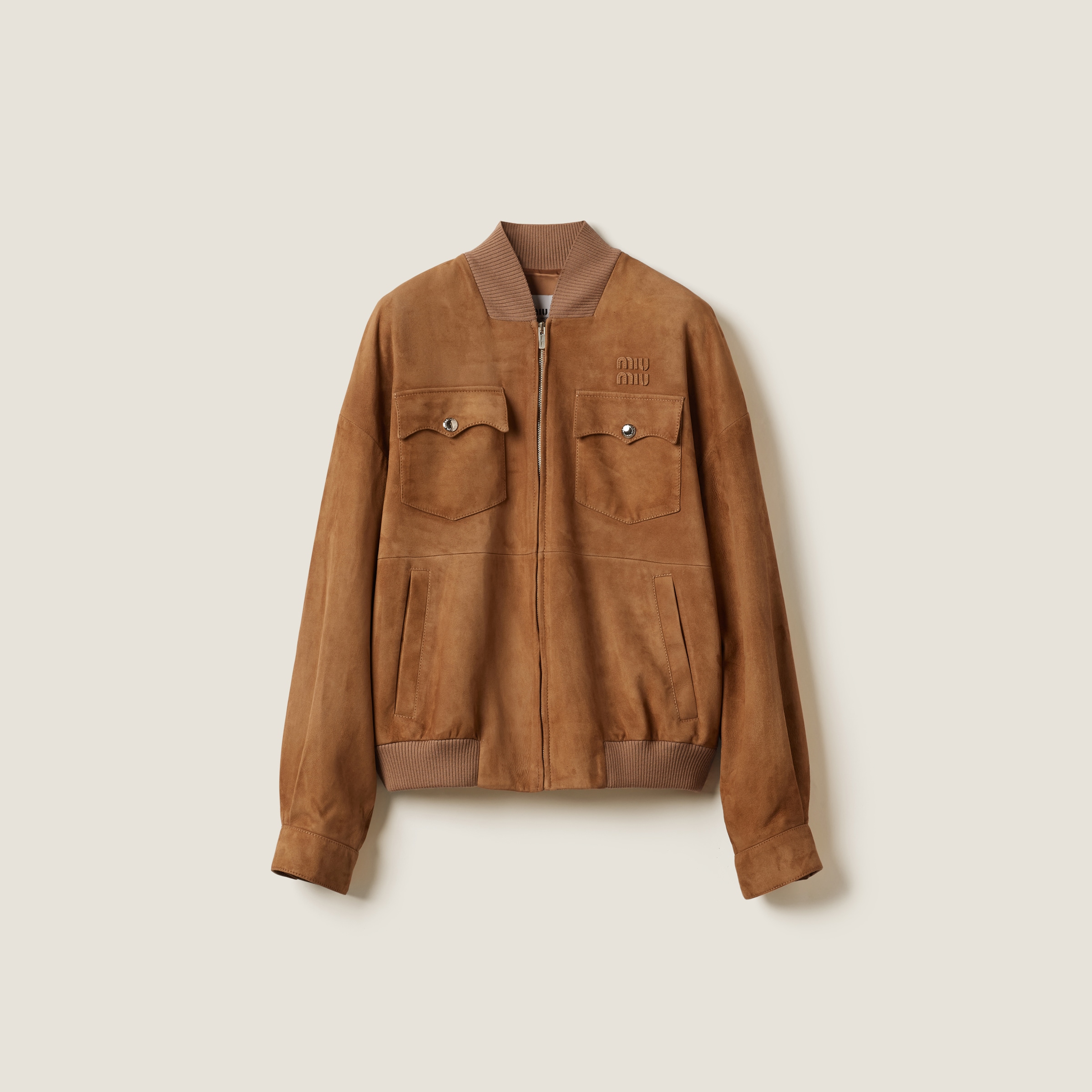 Miumiu Suede Nappa Leather Jacket In Brown