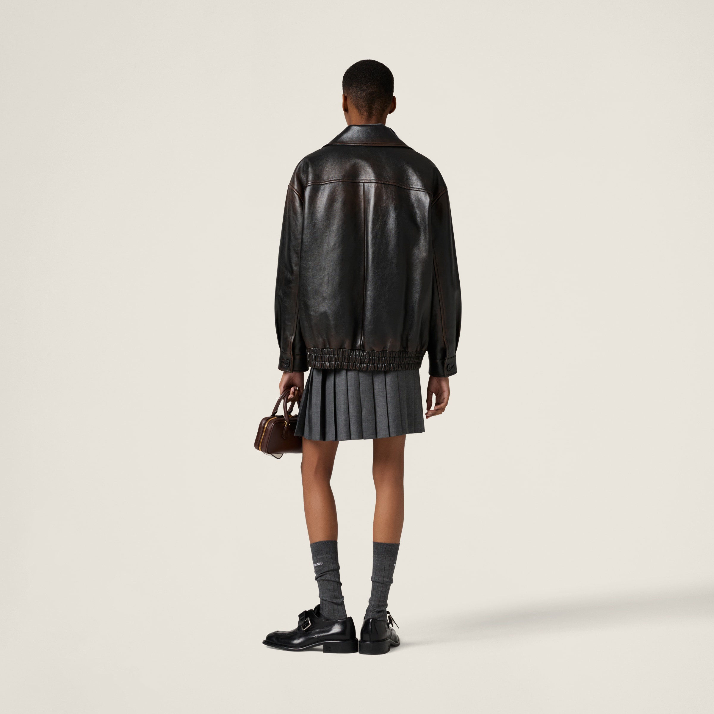 Dark Brown/black Nappa Leather Jacket | Miu Miu - United States