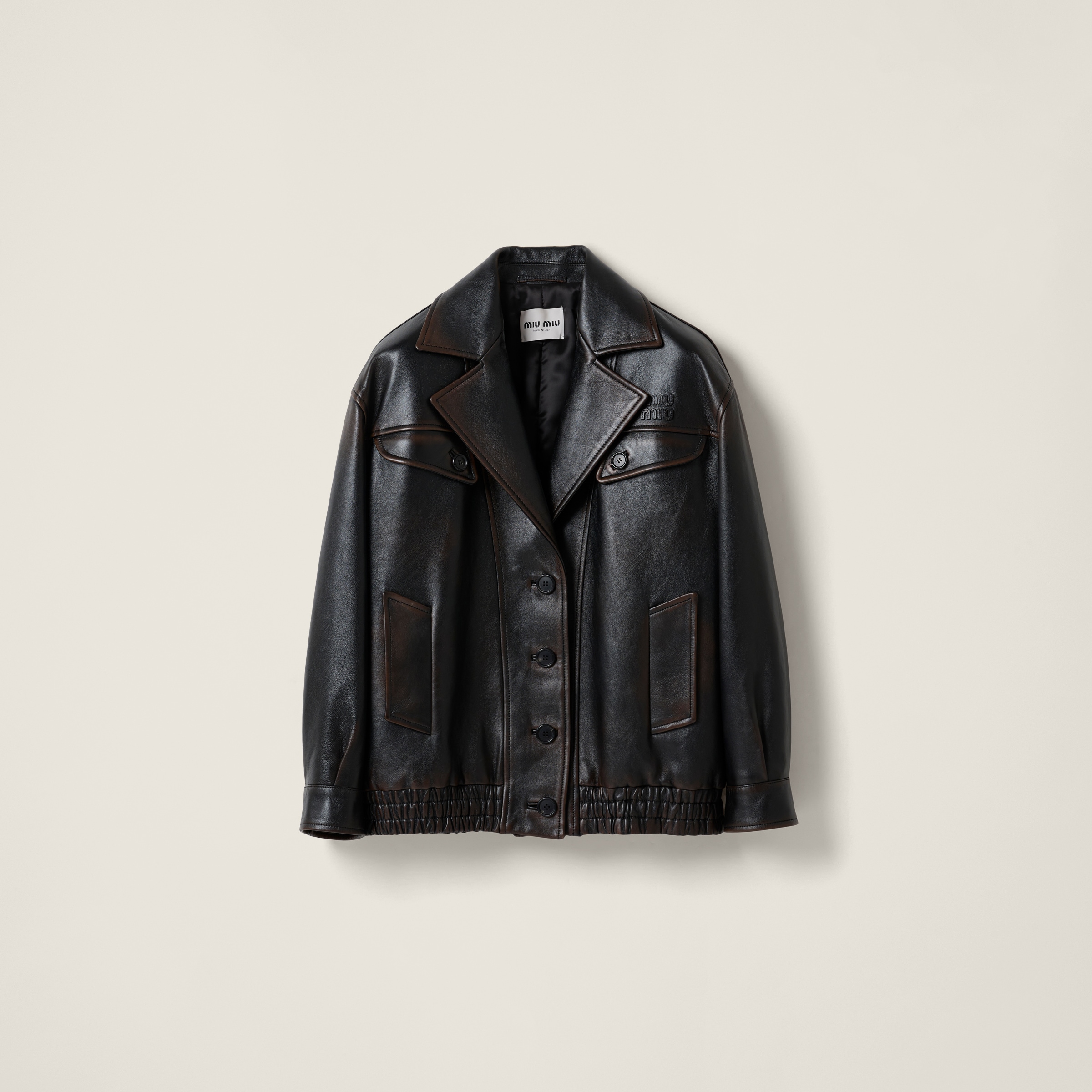 Miu Miu Nappa Leather Jacket In Dark Brown/black