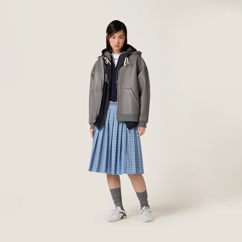 Nappa leather and bonded jersey hoodie jacket