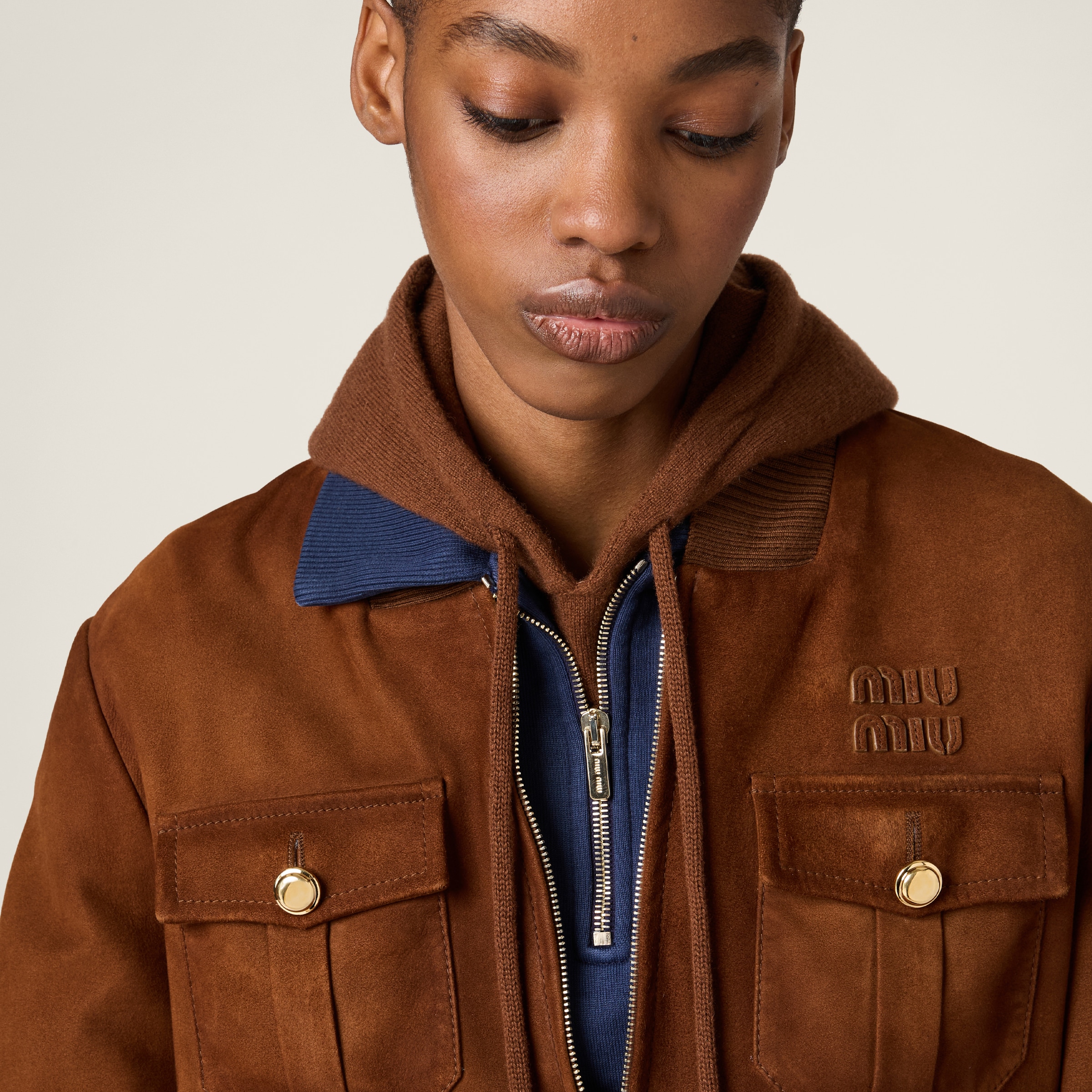 Miu Miu Waxed Suede Jacket In Brandy