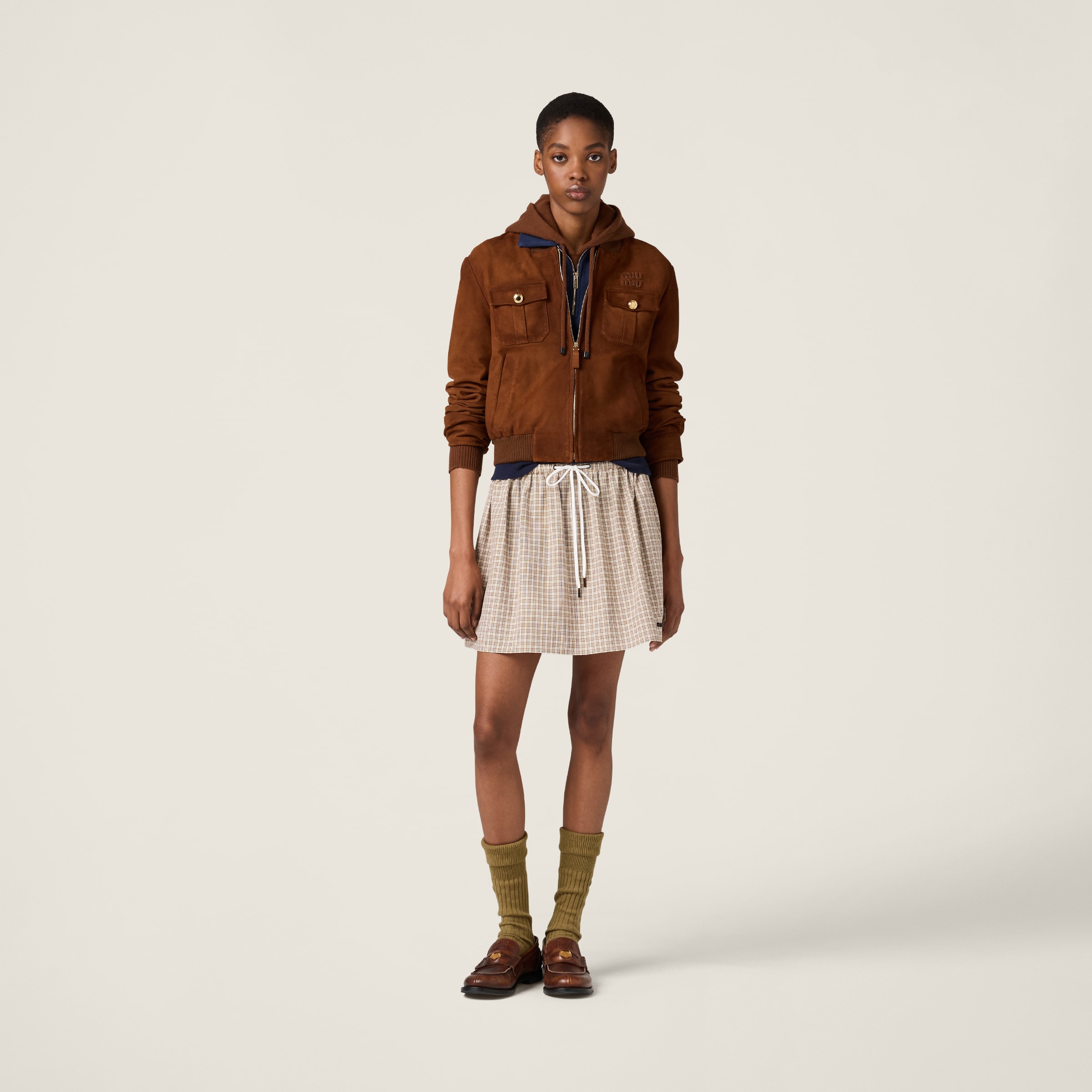 Miu Miu Waxed Suede Jacket In Brandy