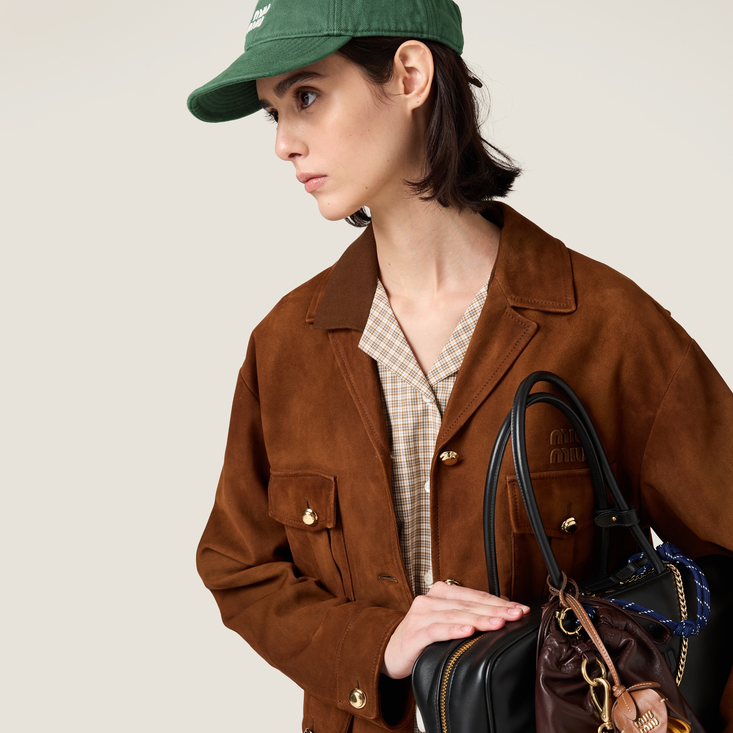 Miu Miu Suede Long-sleeve Jacket In Brandy