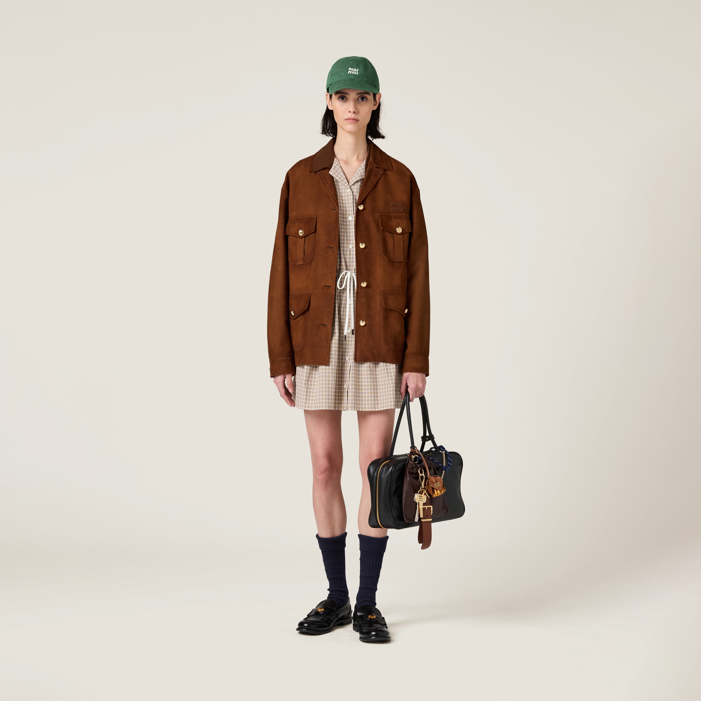 Miu Miu Suede Long-sleeve Jacket In Brandy