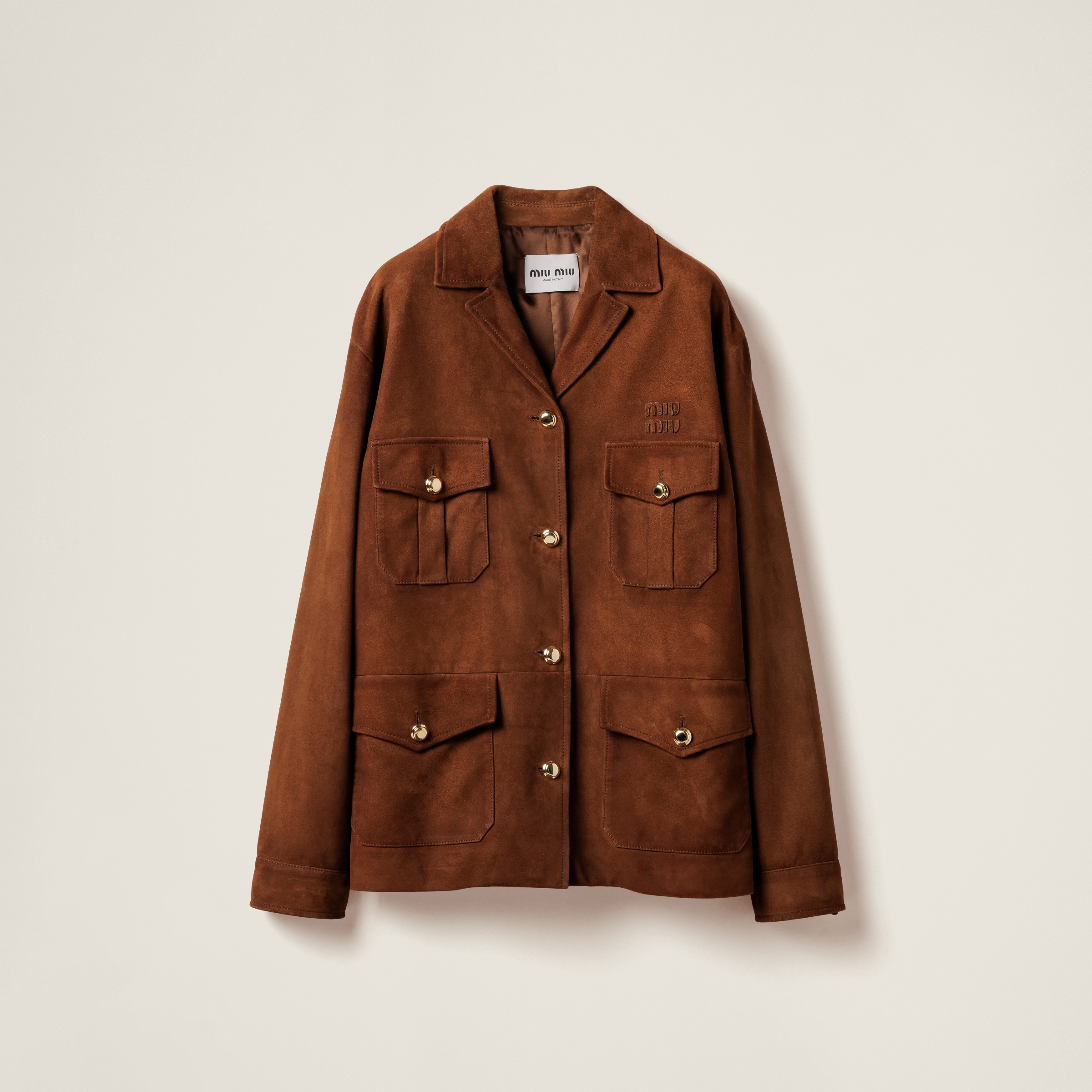 Miu Miu Suede Long-sleeve Jacket In Brandy
