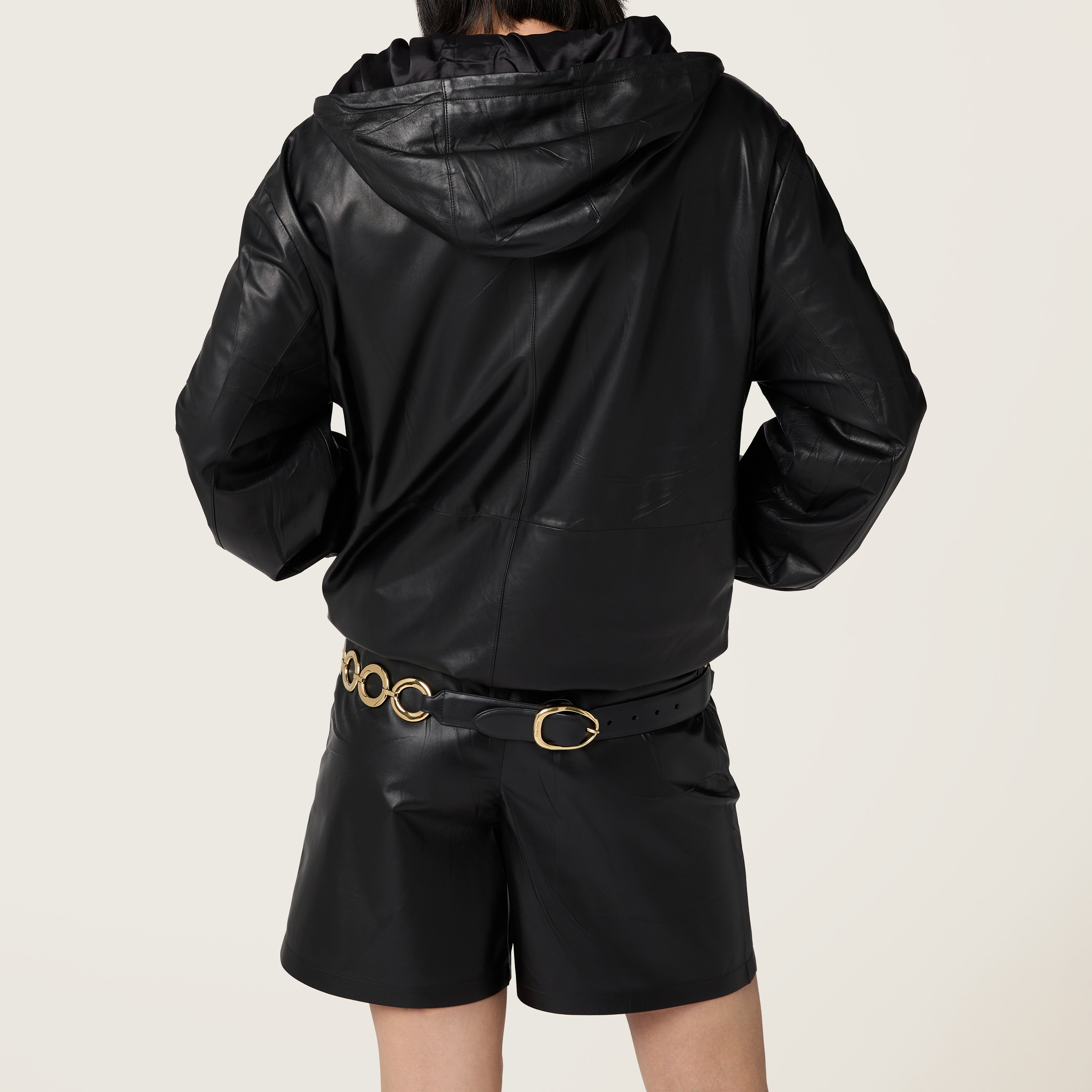 MIU MIU NAPPA LEATHER HOODIE JACKET