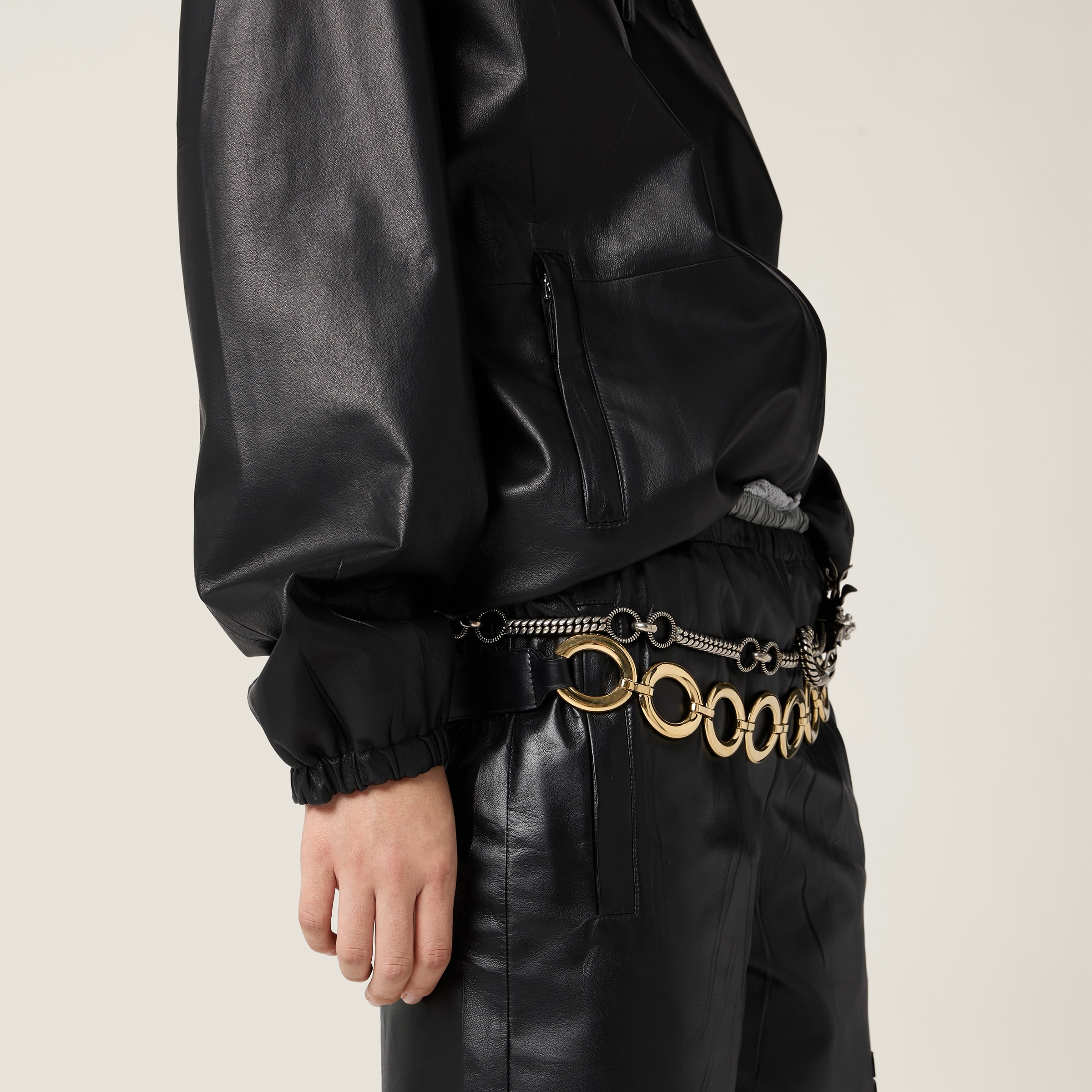 MIU MIU NAPPA LEATHER HOODIE JACKET