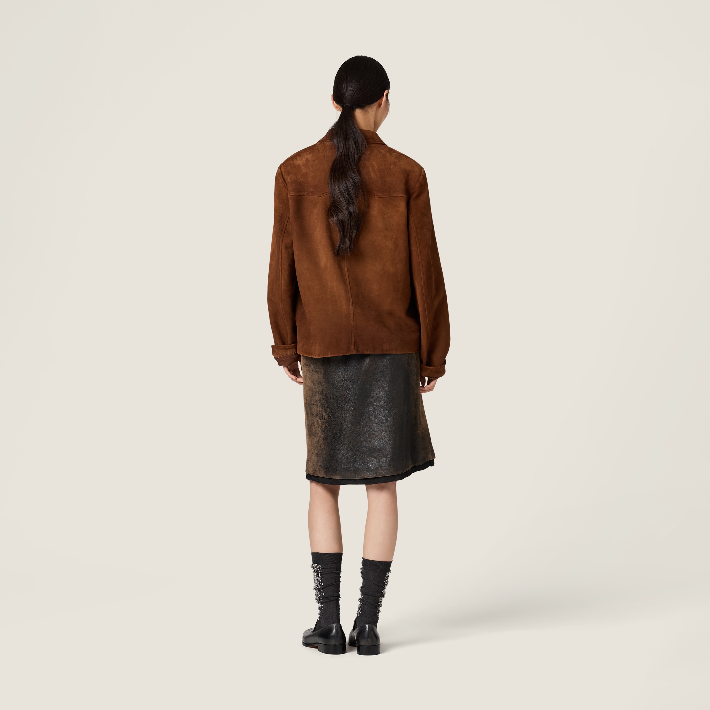 Waxed suede leather blouson jacket - thumbnail 3