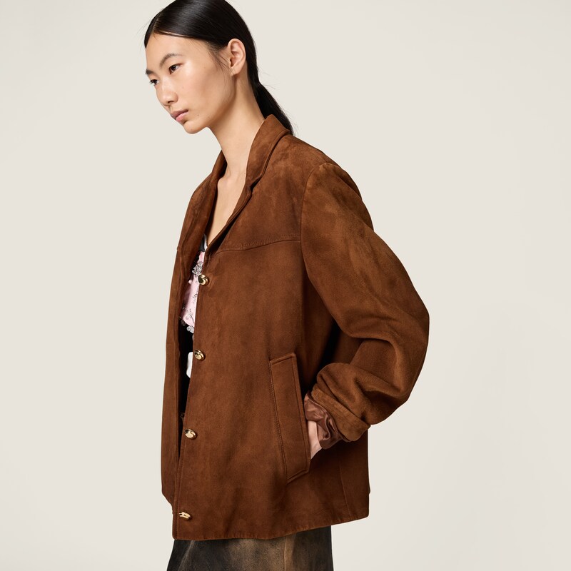 Waxed suede leather blouson jacket