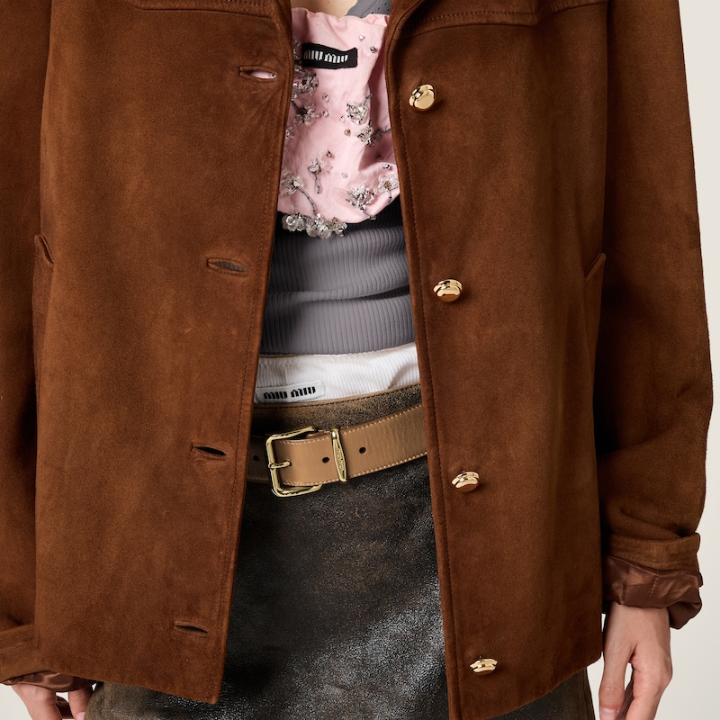 Waxed suede leather blouson jacket