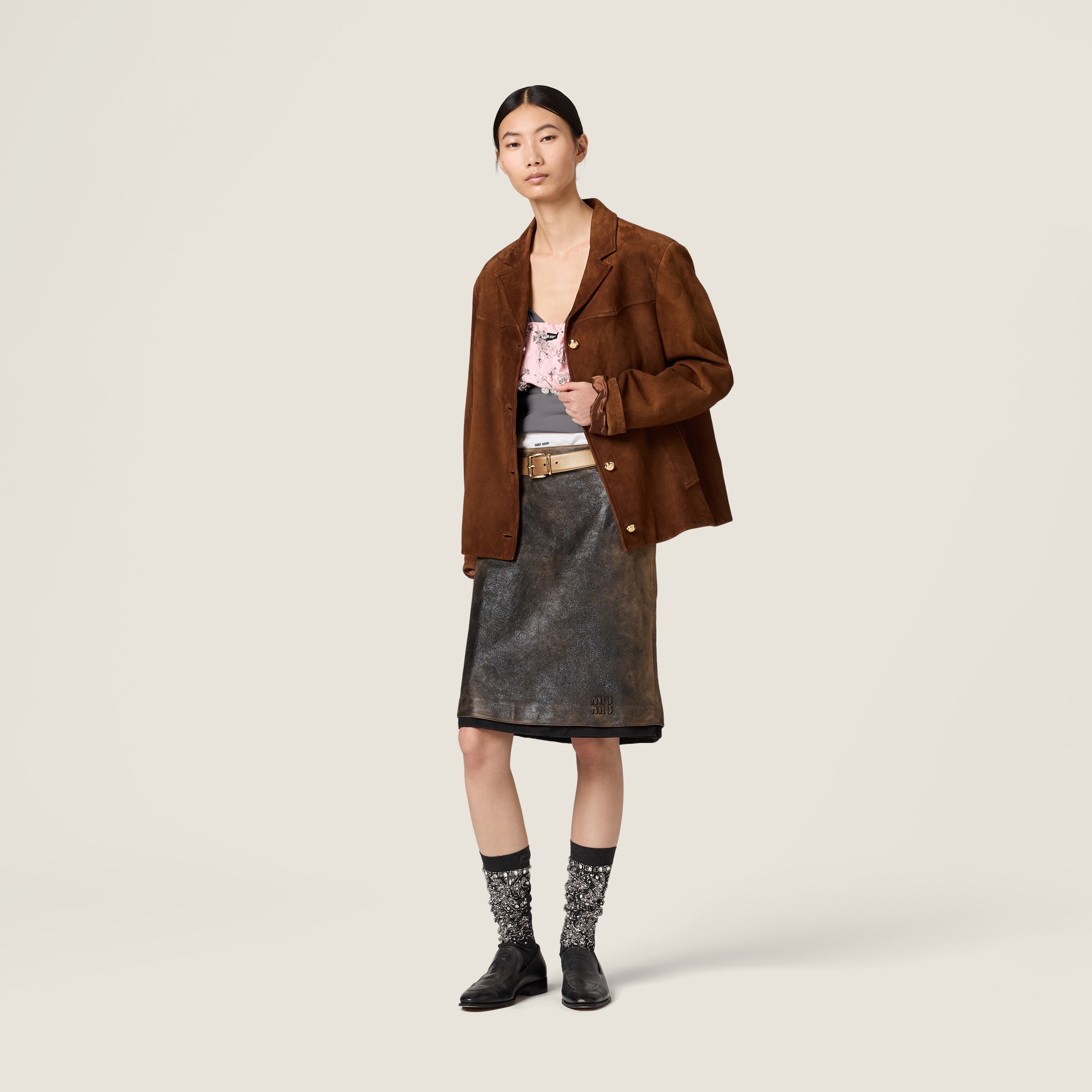 Waxed suede leather blouson jacket - thumbnail 2