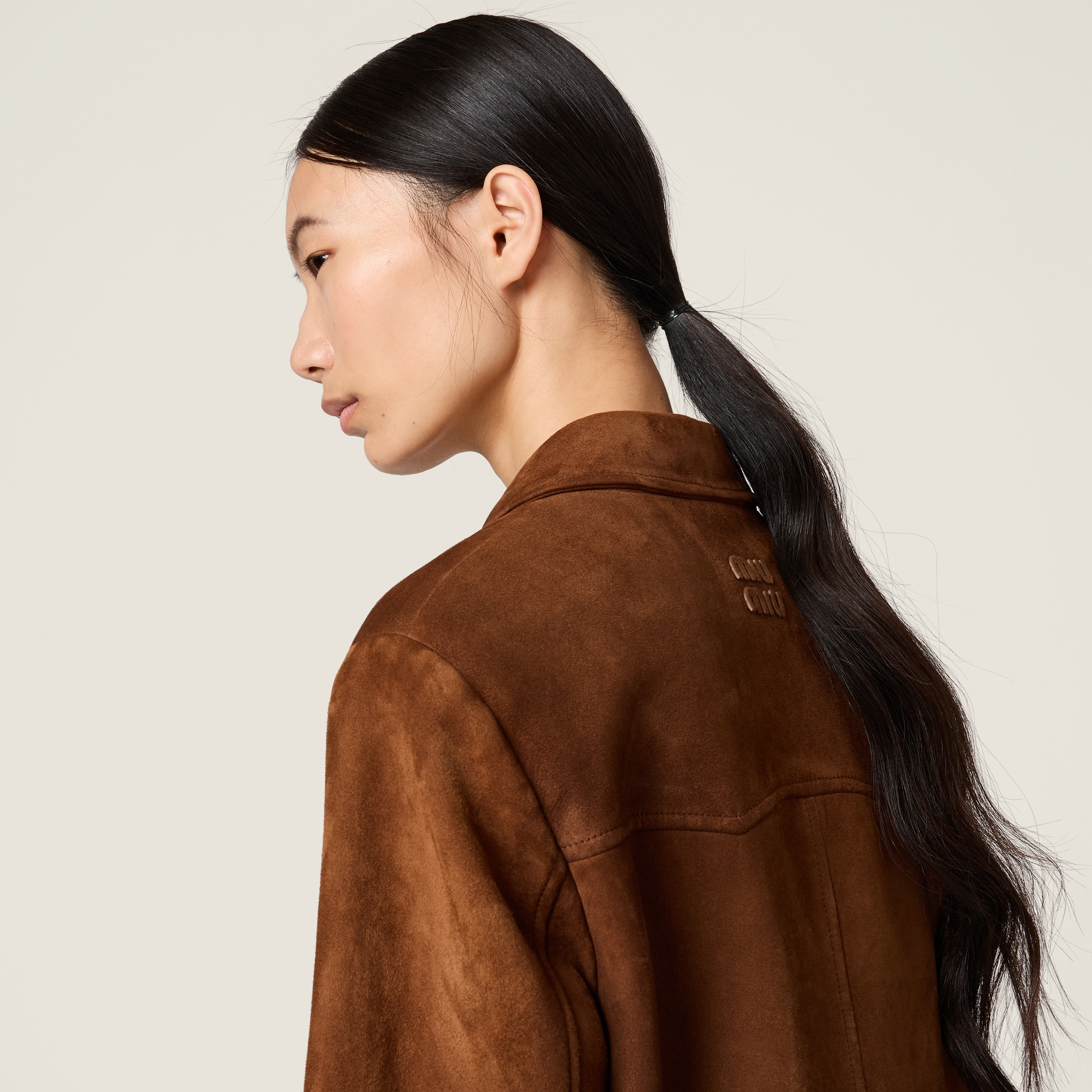 Waxed suede leather blouson jacket - thumbnail 6