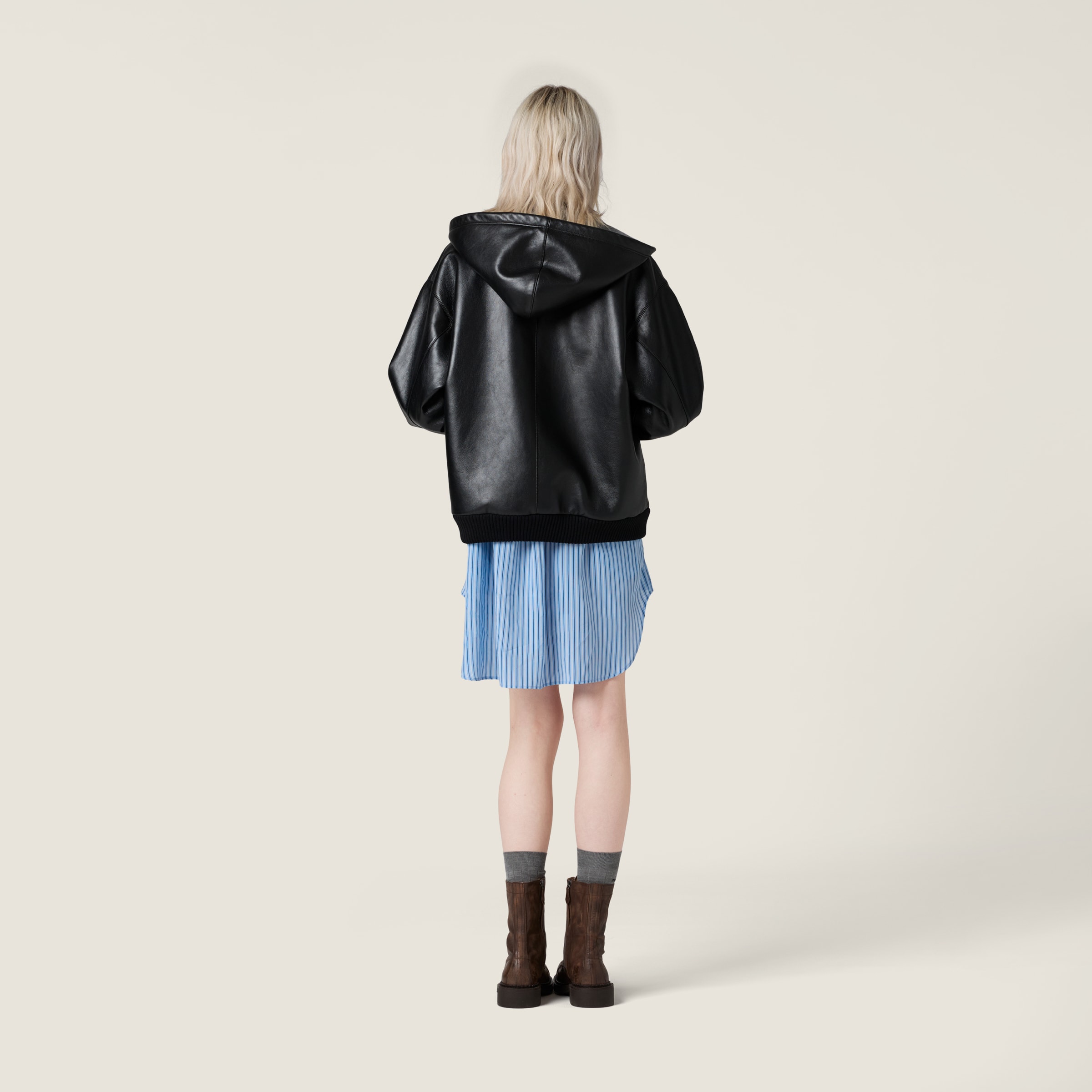 Black Nappa Leather Hoodie Jacket | Miu Miu