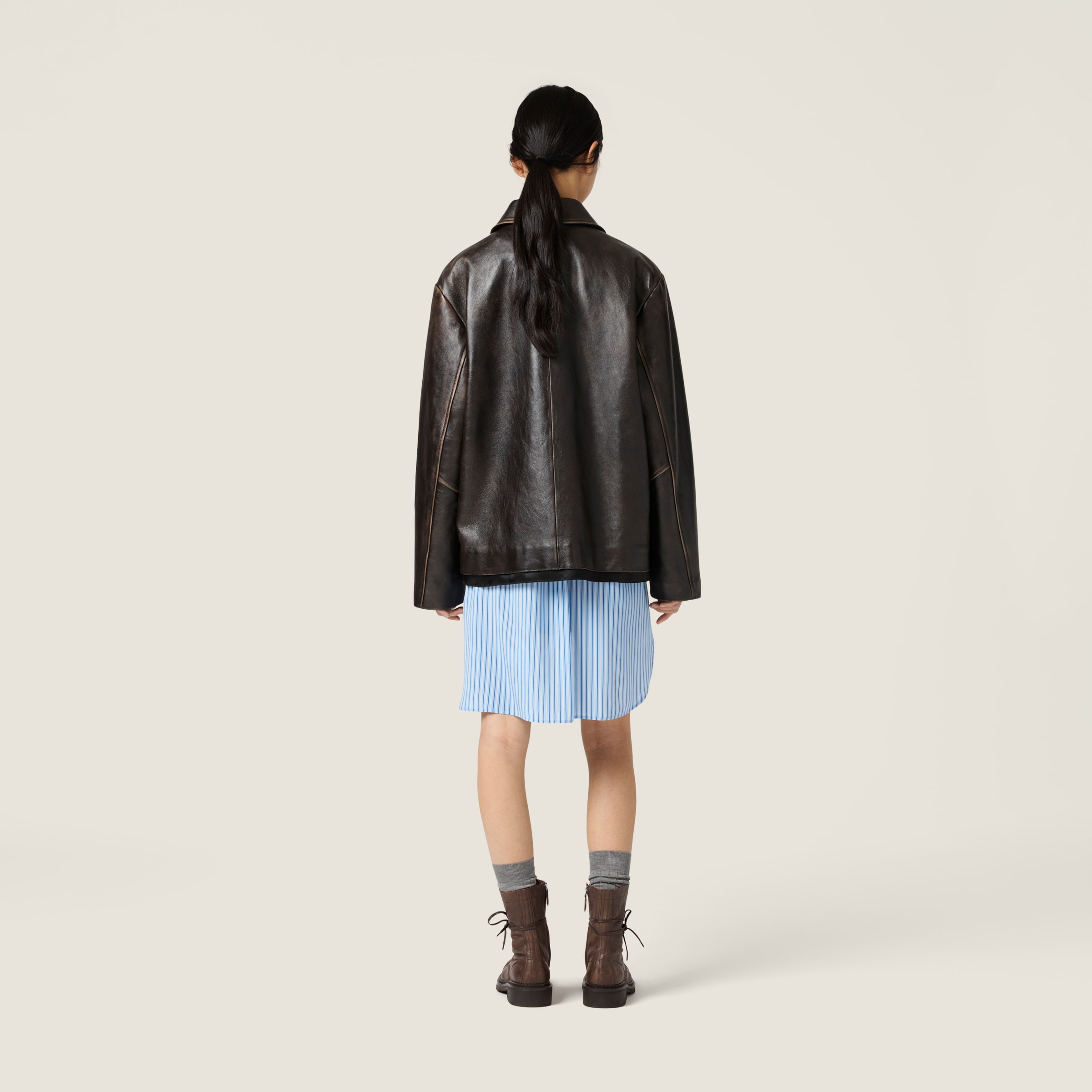 Miu Miu Nappa Leather Jacket In Brown