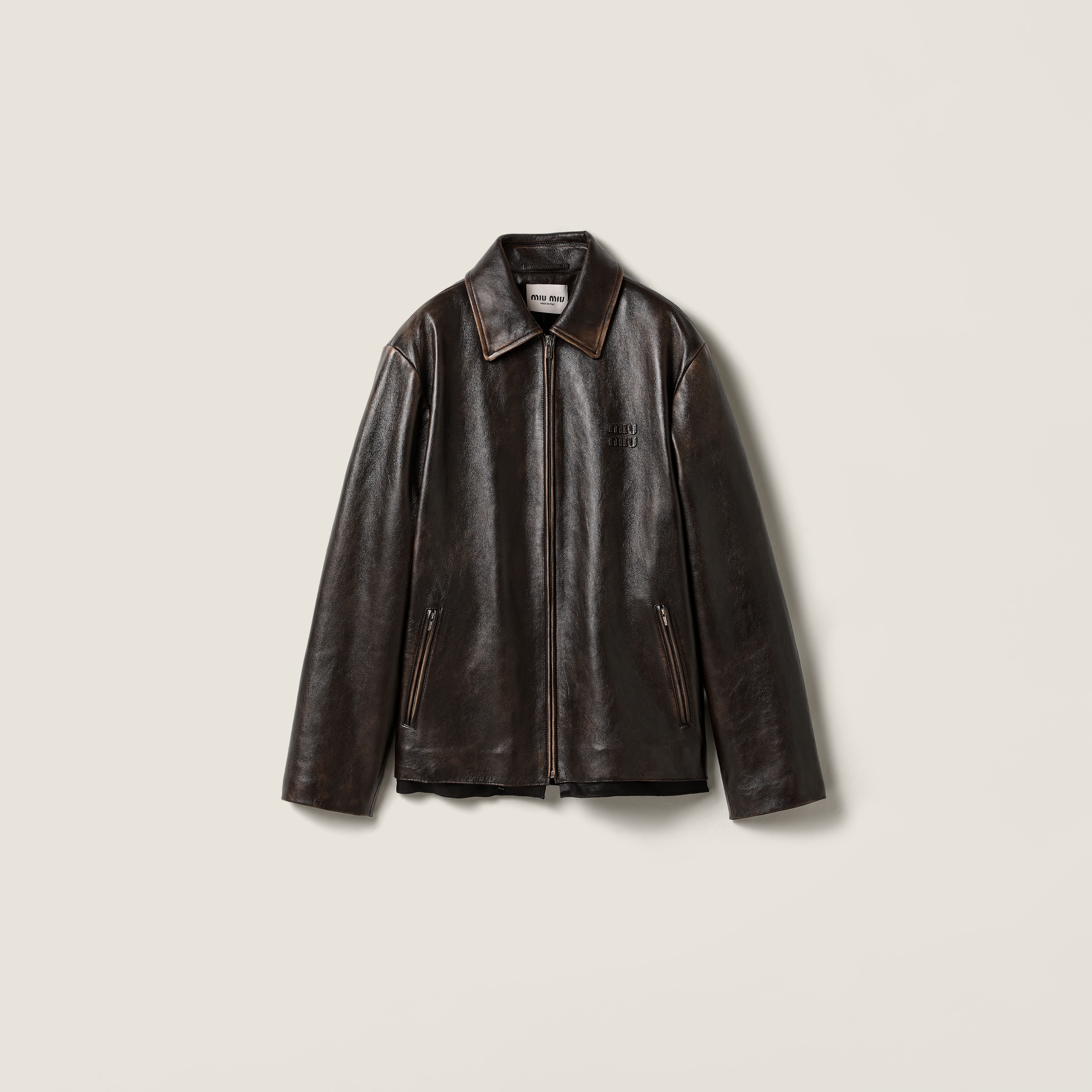 Miu Miu Nappa Leather Jacket In Brown