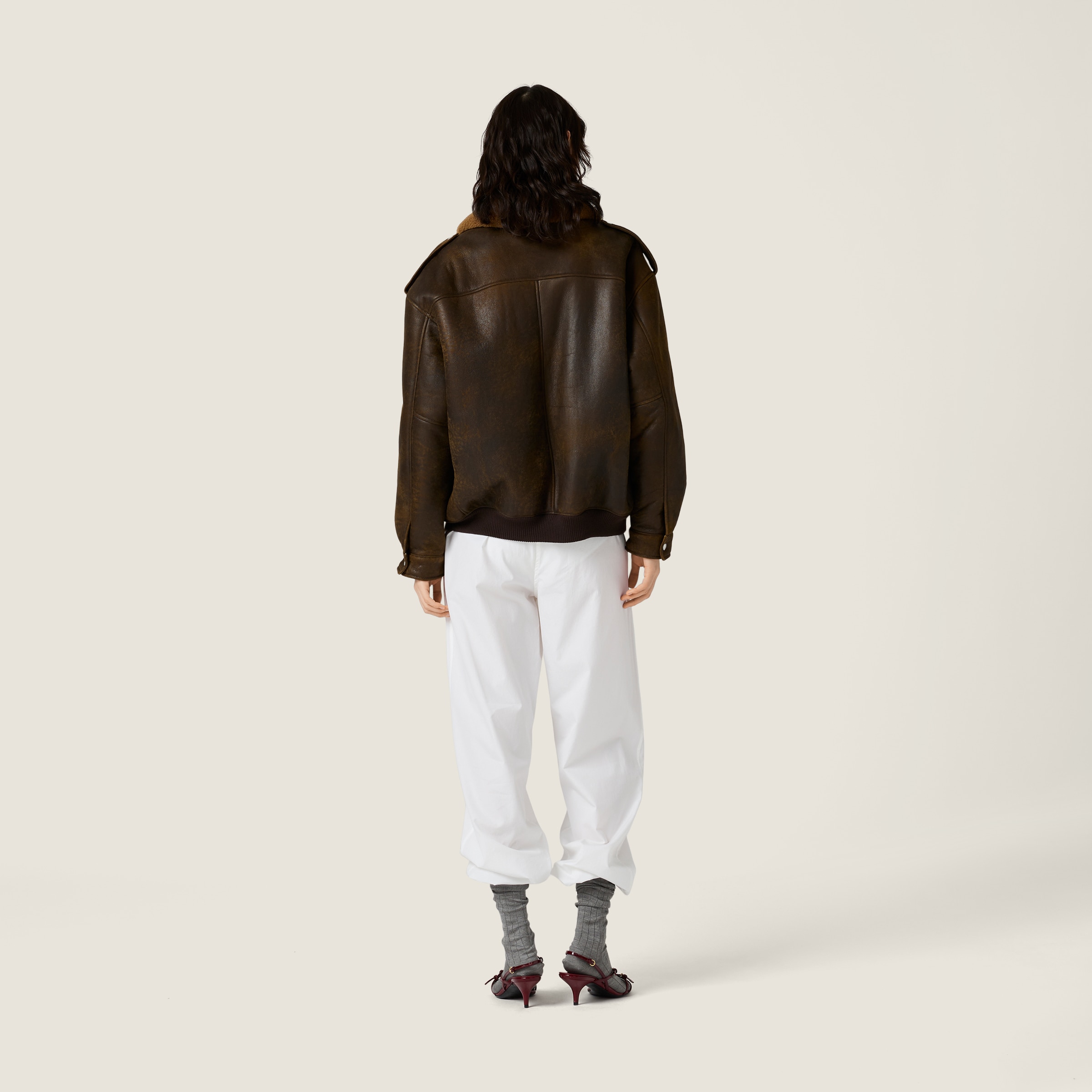 Miu Miu Shearling Blouson Jacket In Brown