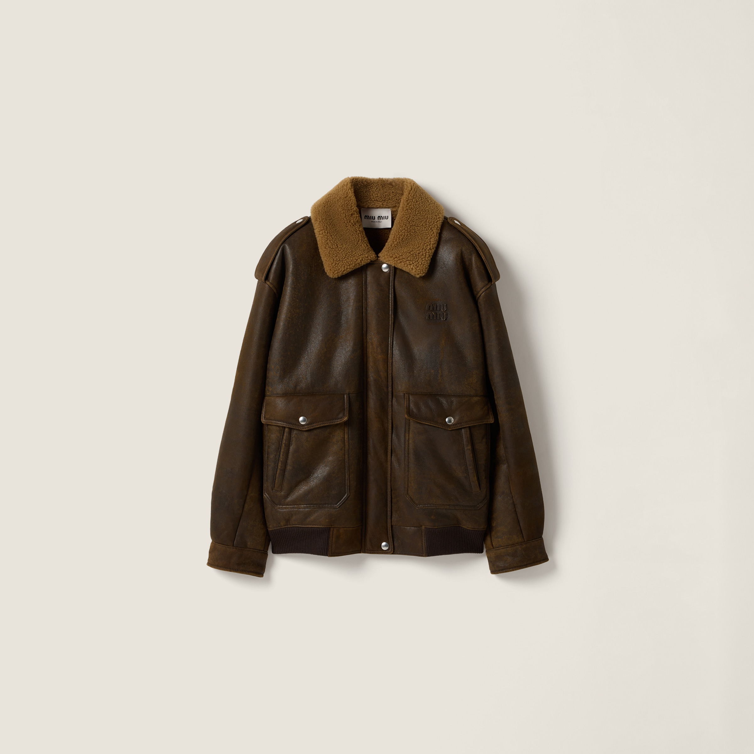 Miu Miu Shearling Blouson Jacket In Brown