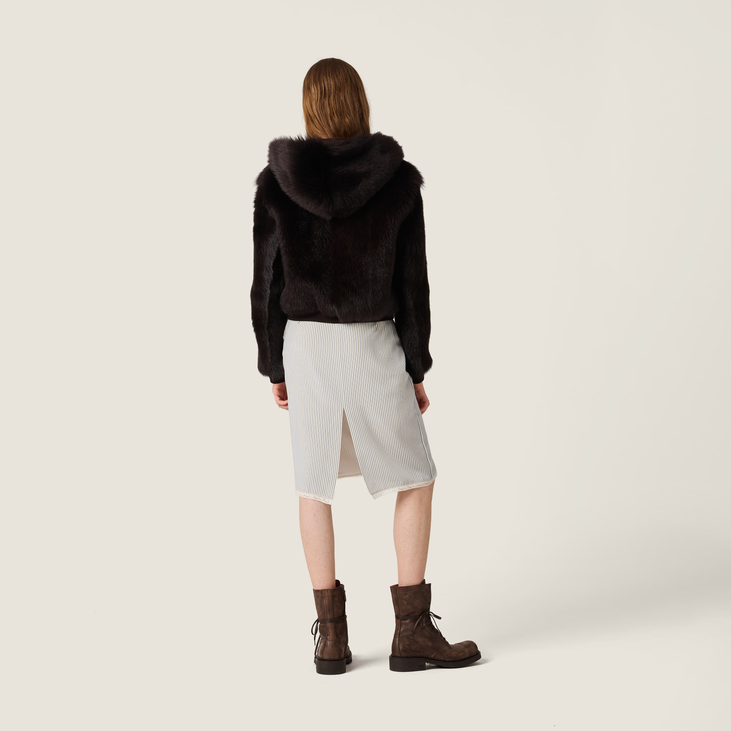 Miu Miu Shearling Hoodie Jacket In Black
