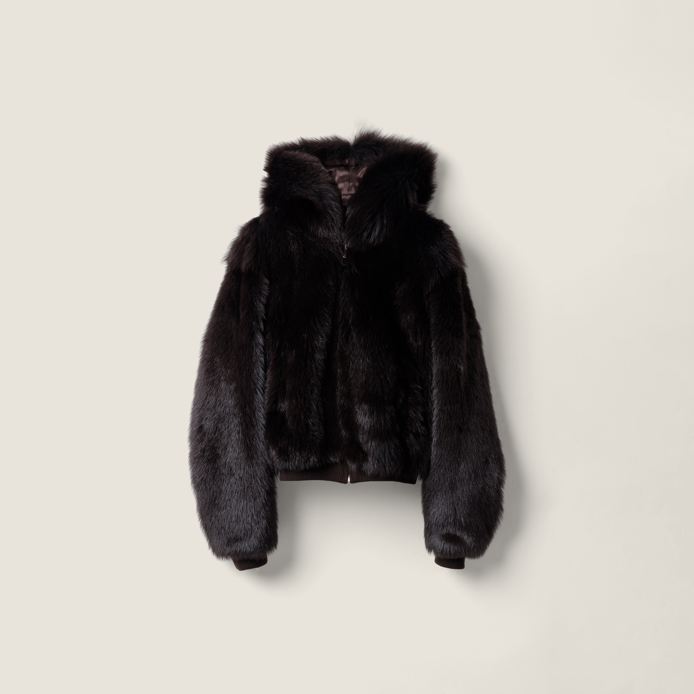 Miu Miu Shearling Hoodie Jacket In Black