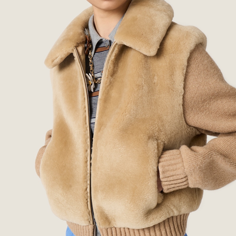 Shearling and knit blouson jacket