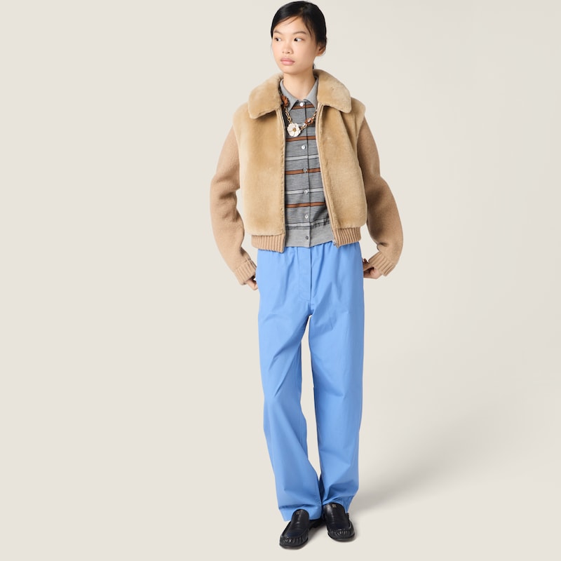 Shearling and knit blouson jacket