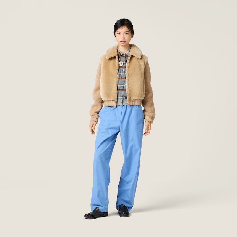 Shearling and knit blouson jacket