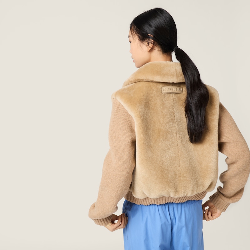 Shearling and knit blouson jacket