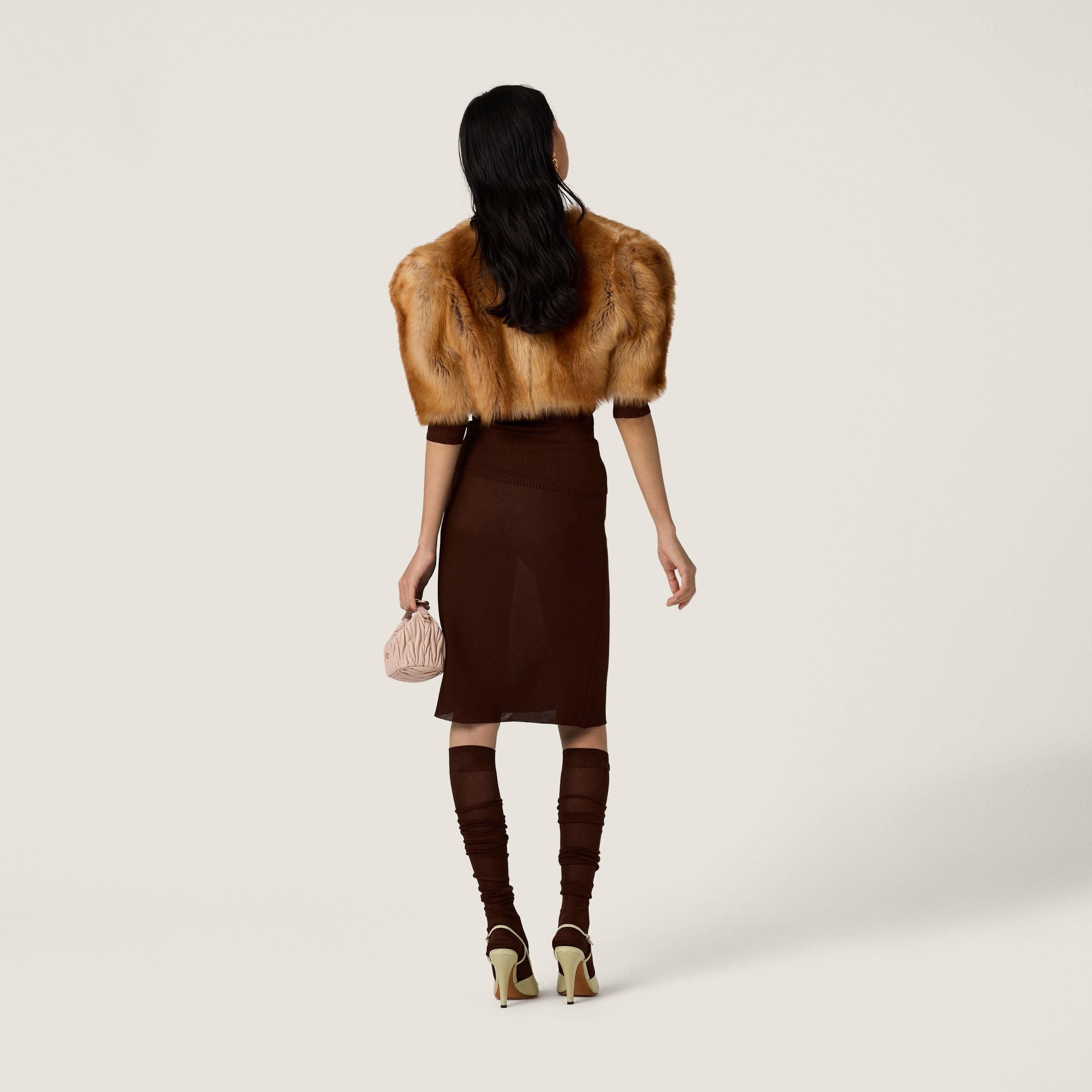 Miu Miu Shearling Fur Bolero Jacket In Brown