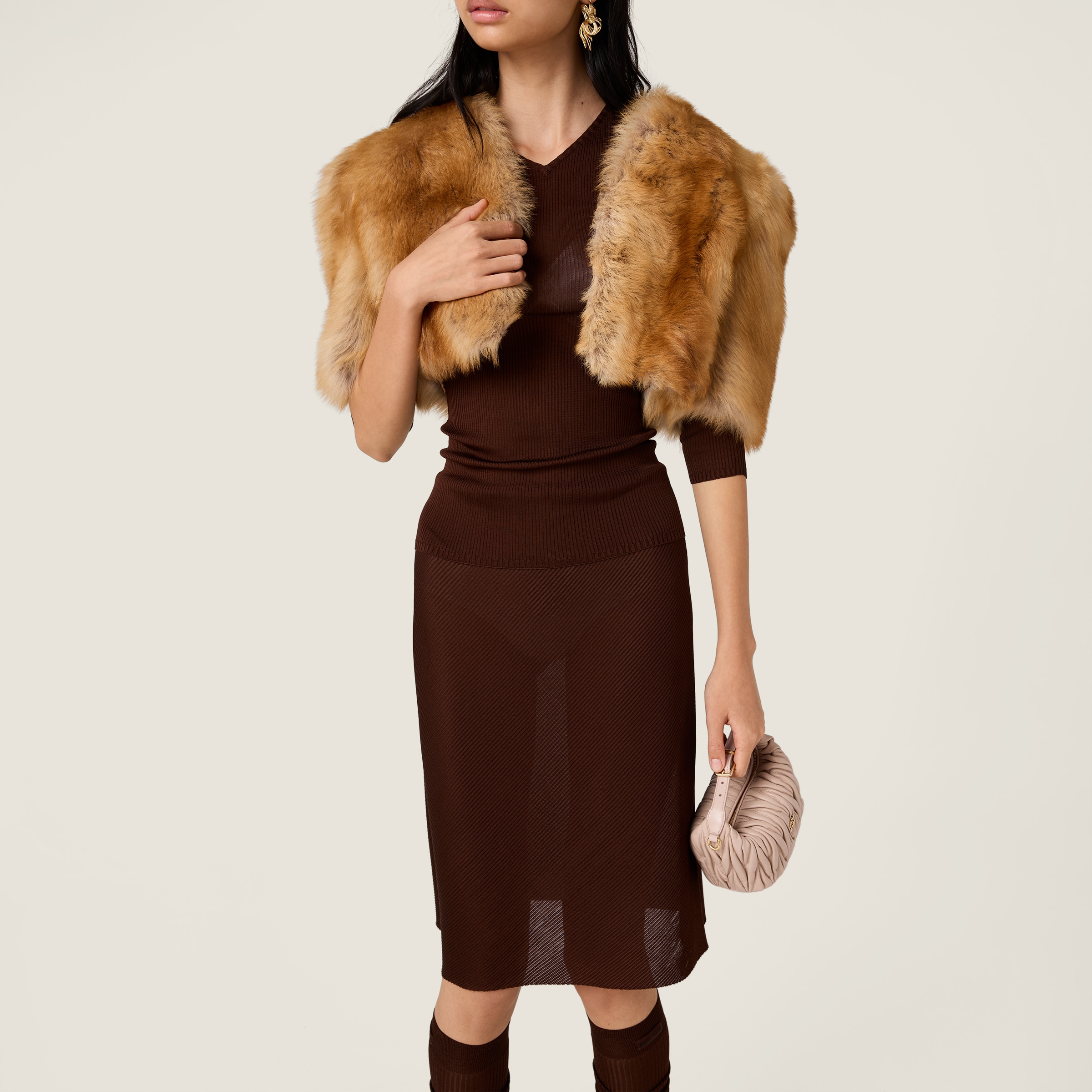 Miu Miu Shearling Fur Bolero Jacket In Brown