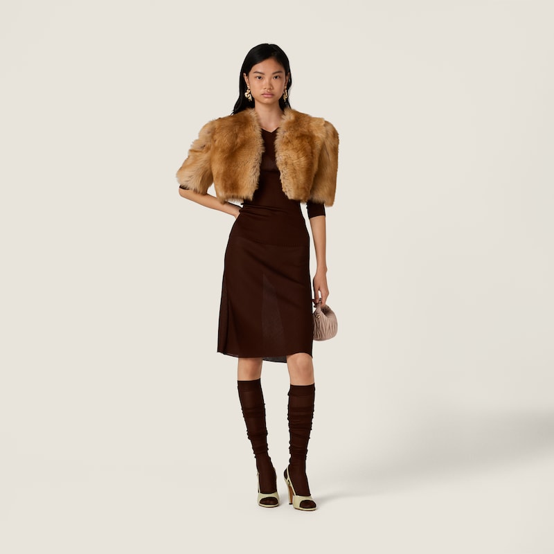 Shearling fur bolero jacket