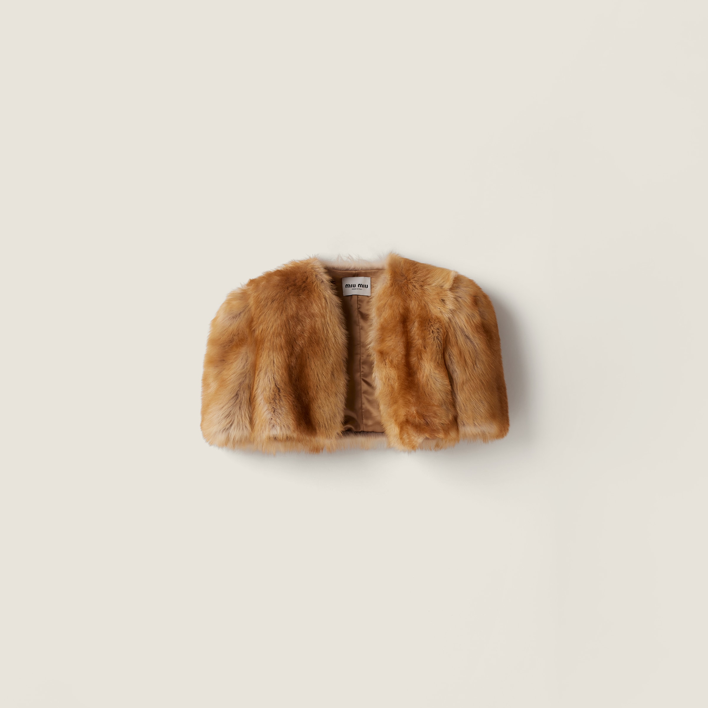 Miu Miu Shearling Fur Bolero Jacket In Brown