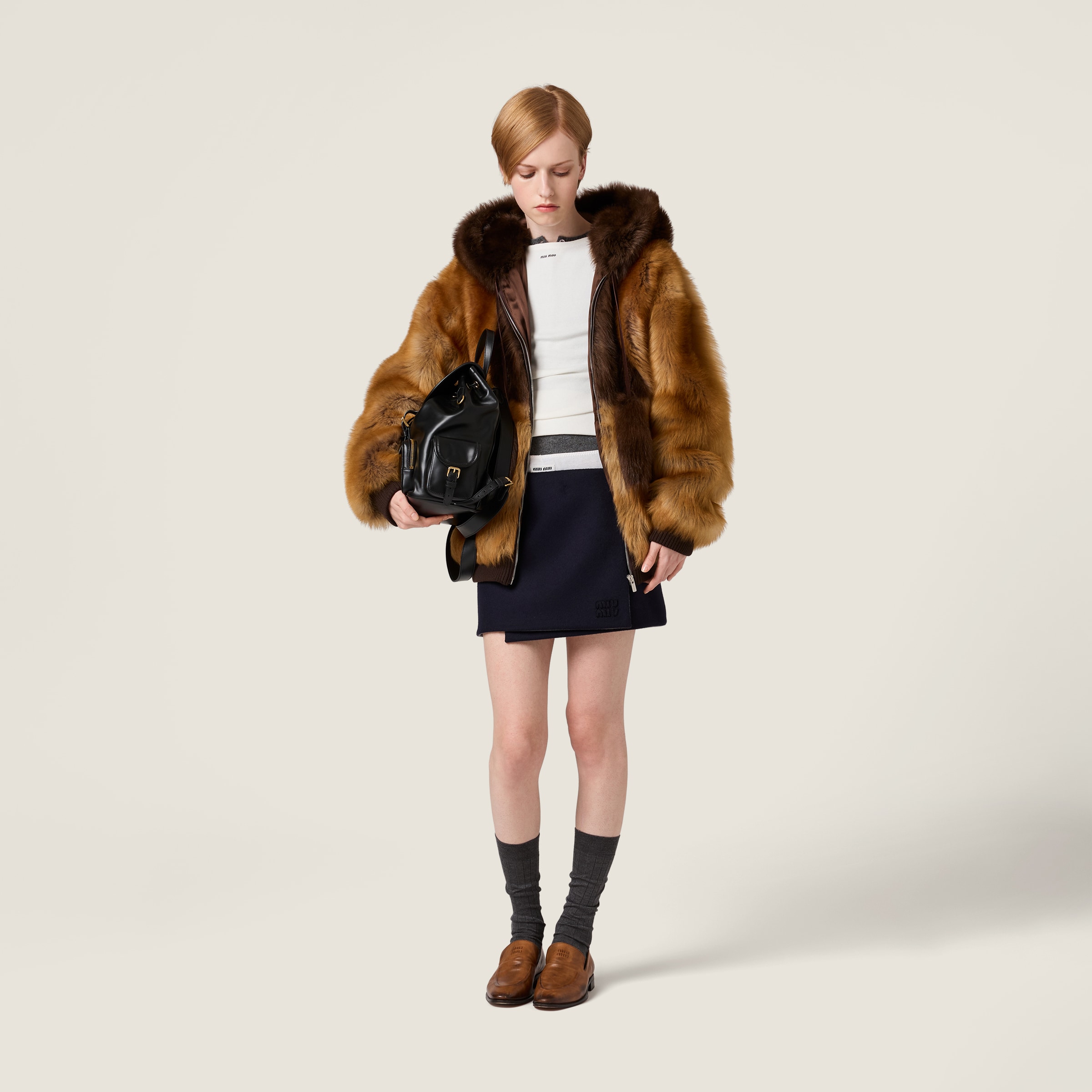 Miu Miu Shearling Blouson Jacket In Brown