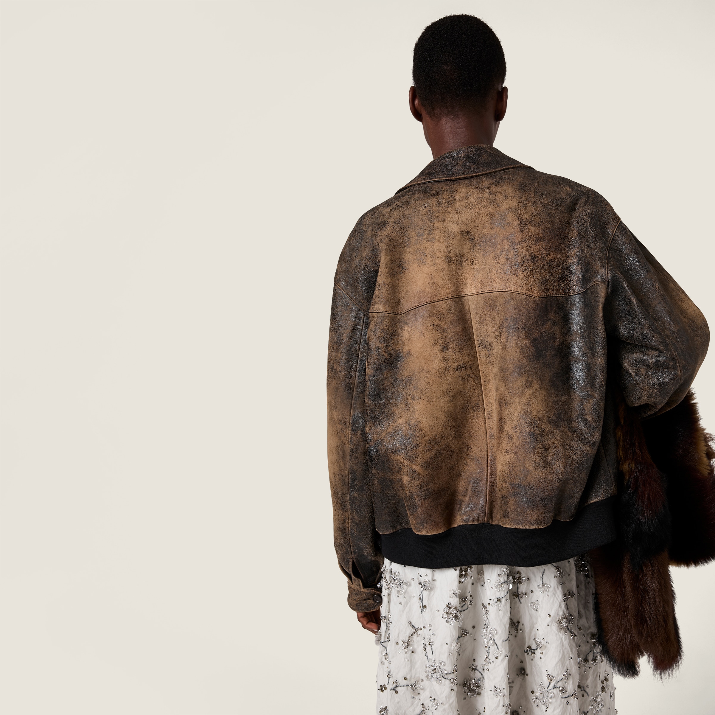 Miu Miu Waxed Suede Leather Jacket In Black