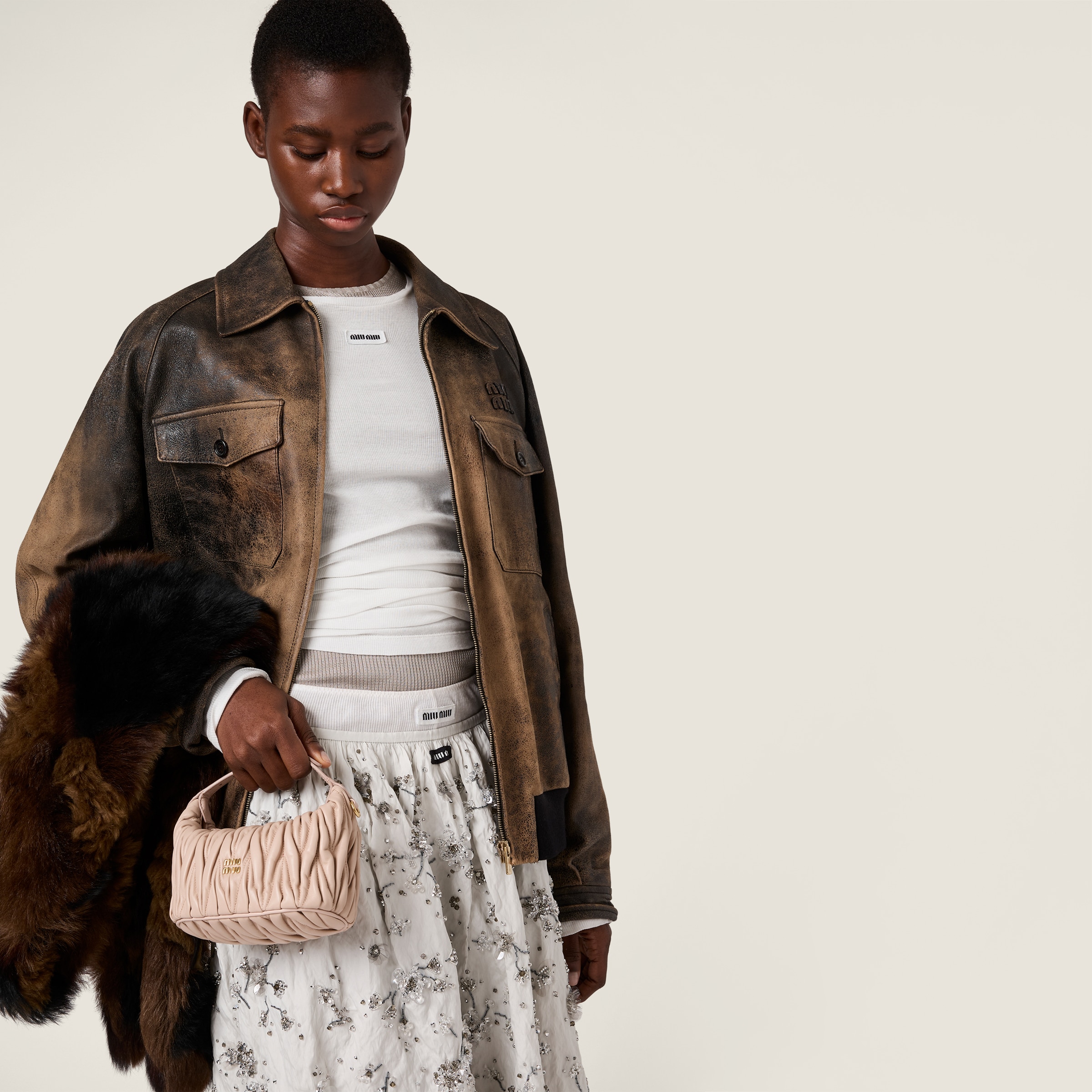 Miu Miu Waxed Suede Leather Jacket In Black