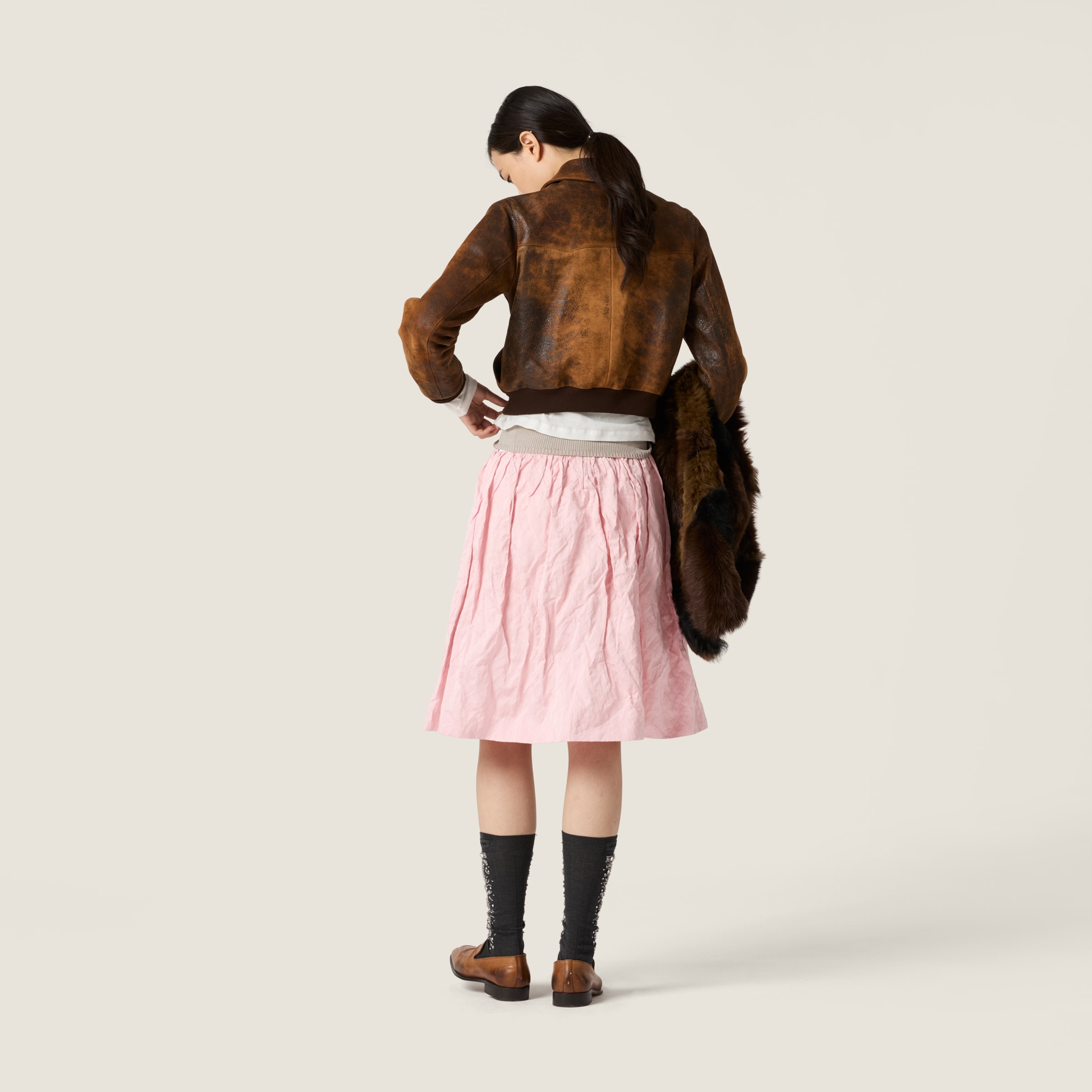 Miu Miu Waxed Suede Leather Jacket In Brown