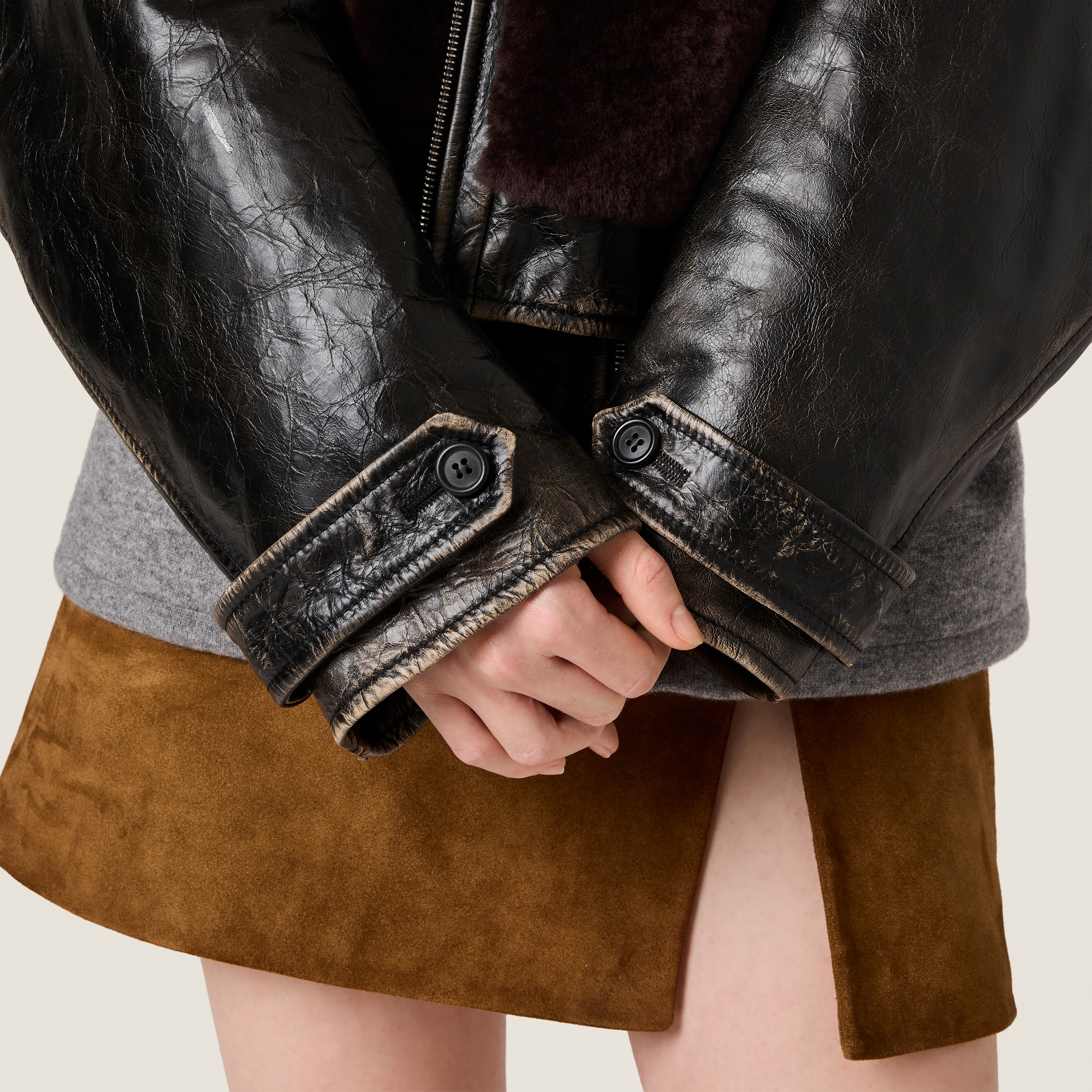 Miu Miu Leather And Shearling Blouson Jacket In Black