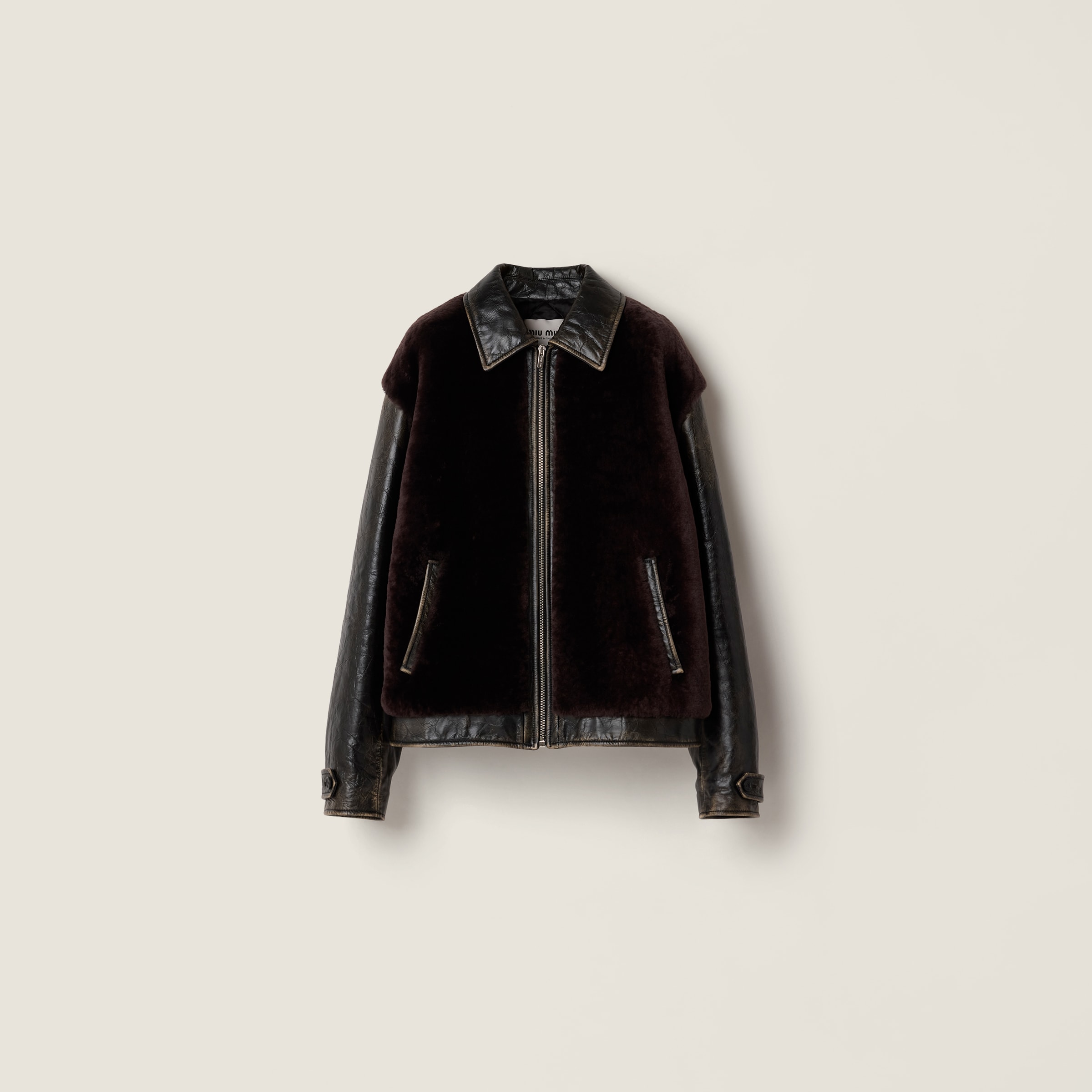 Miu Miu Leather And Shearling Blouson Jacket In Black