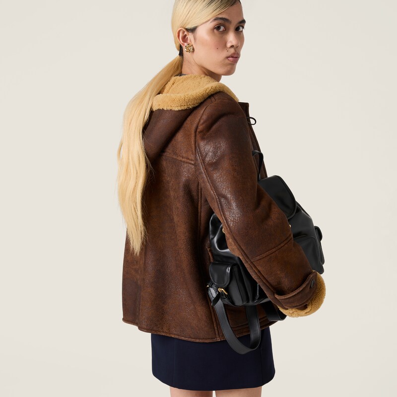 Waxed shearling duffle coat