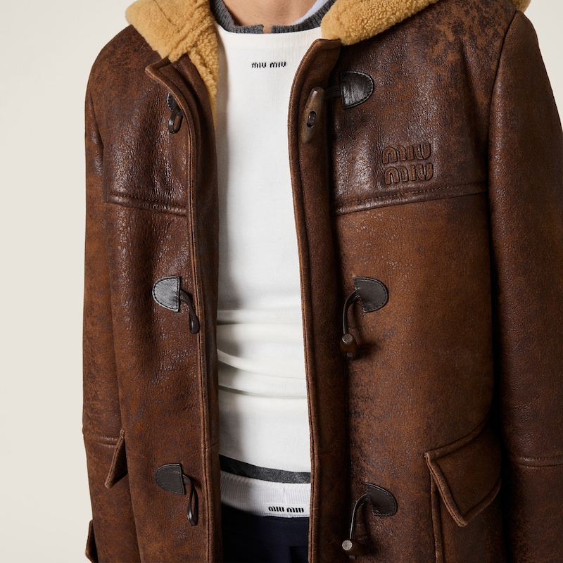 Waxed shearling duffle coat
