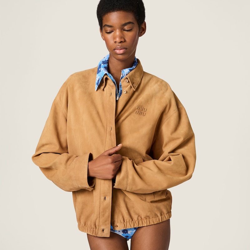 Waxed suede blouson jacket