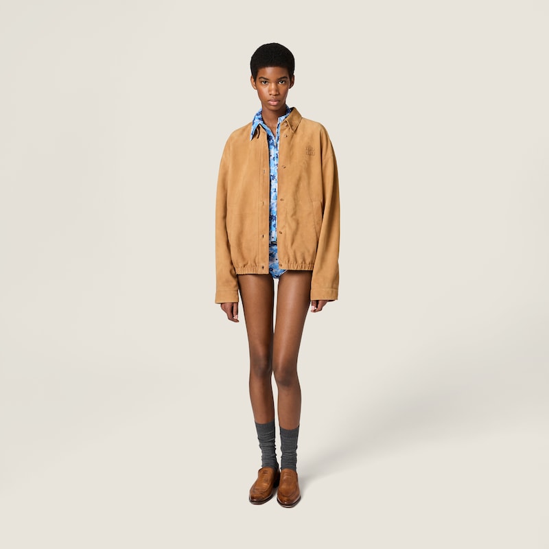 Waxed suede blouson jacket